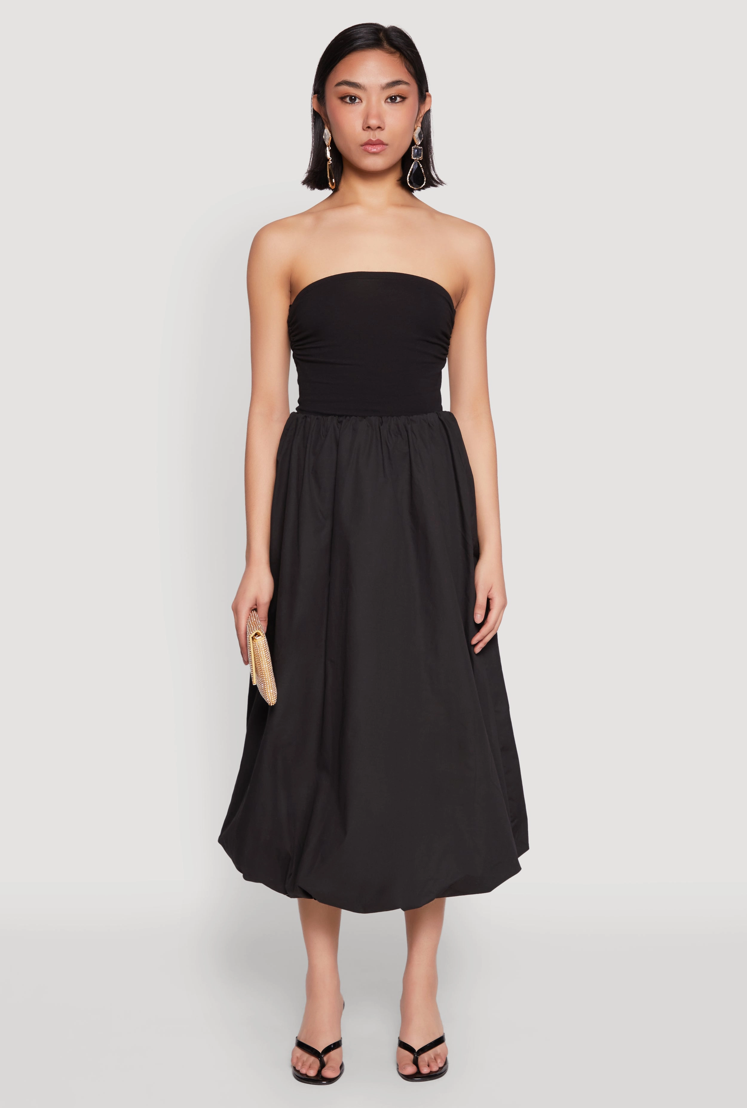 Poplin Midi Bubble Skirt Weighted Hem