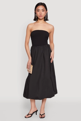 Metallic Finish Casual Comfort Poplin Midi Bubble Skirt