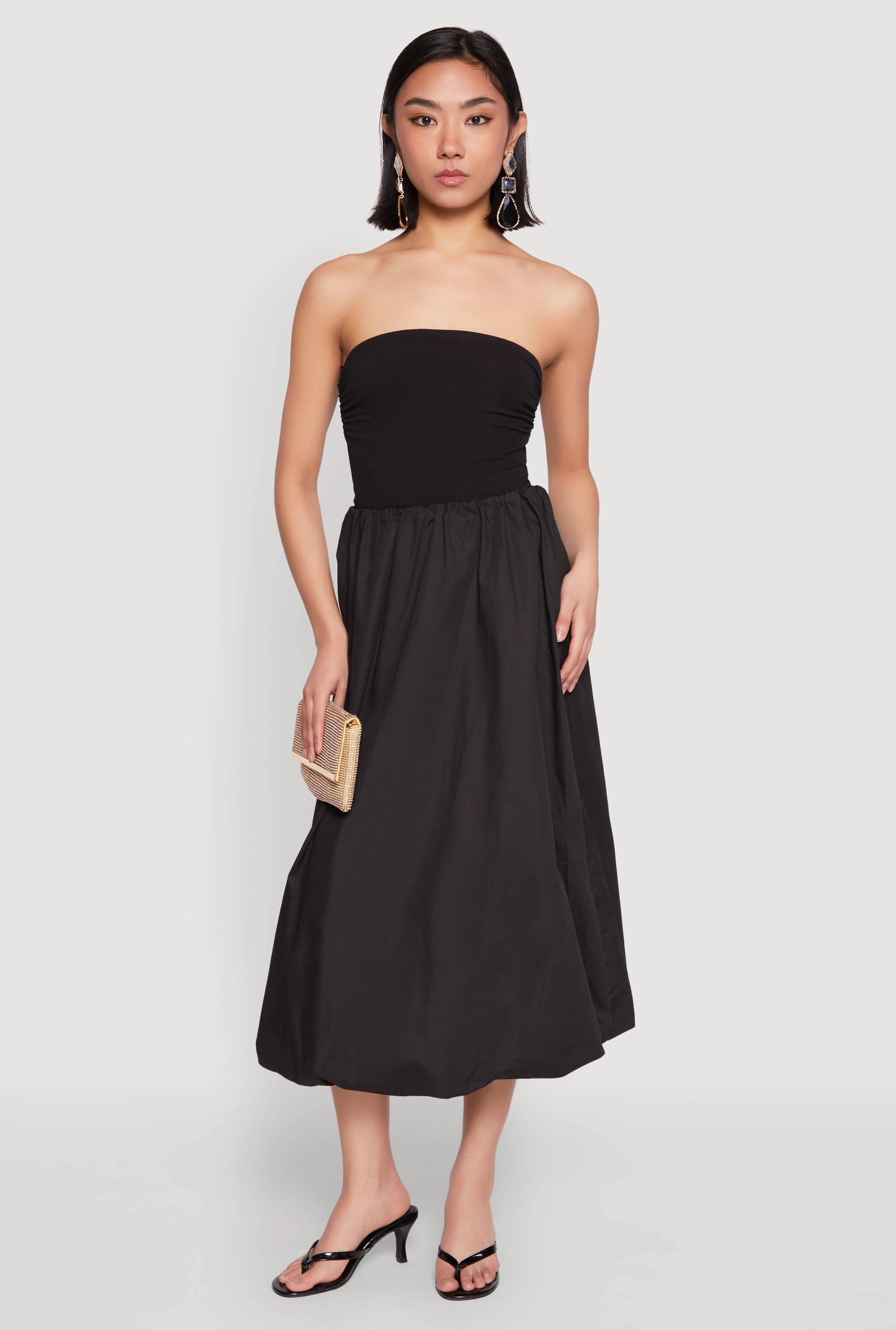 Metallic Finish Casual Comfort Poplin Midi Bubble Skirt