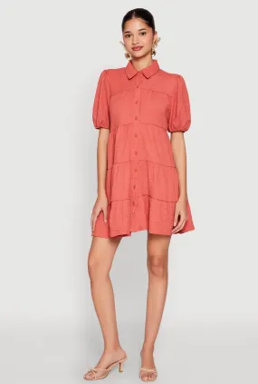 Night Charm Work Favorite Crepe Knit Button Front Tiered Dress