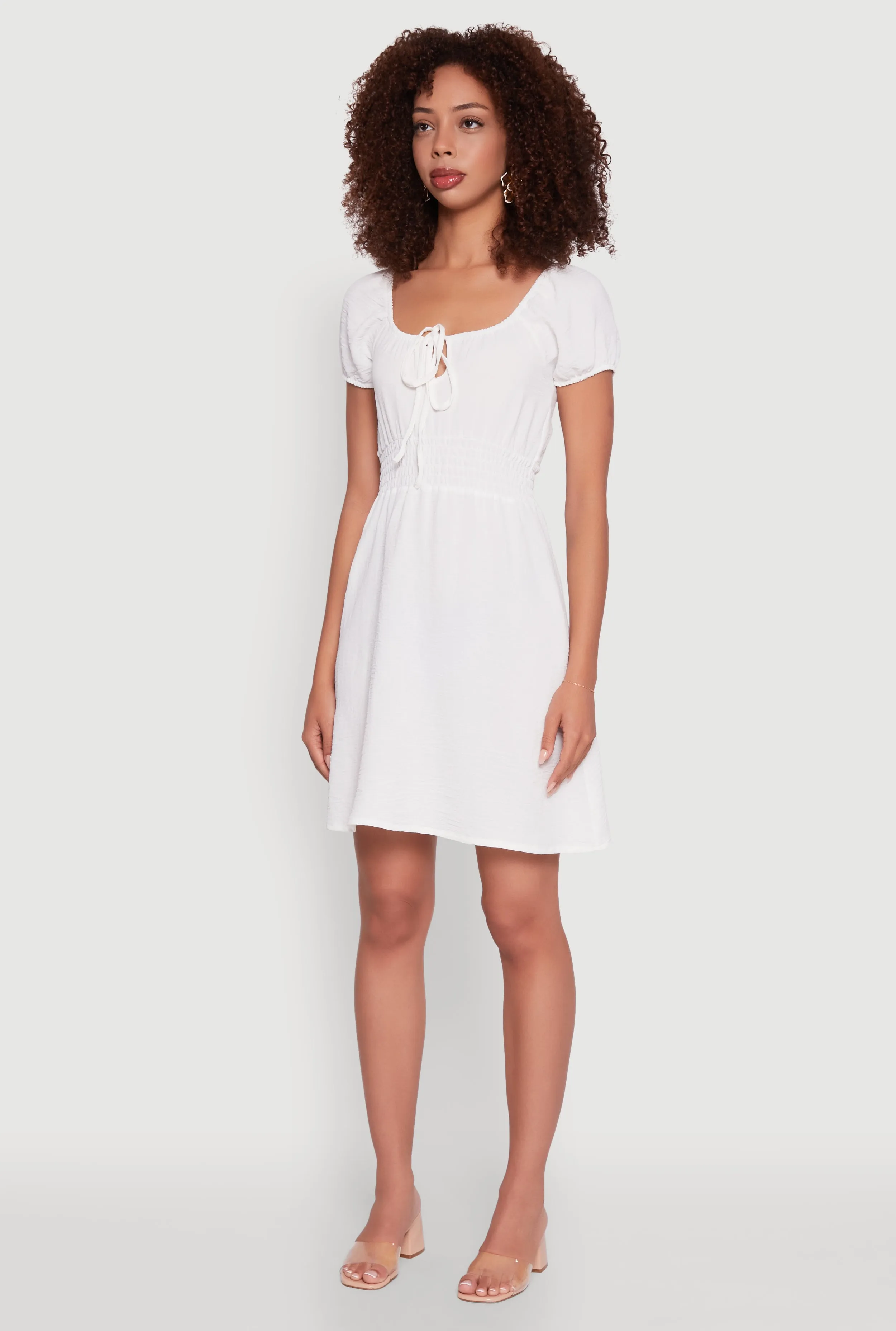 Crepe Knit Puff Sleeve Peasant Dress Relax Mode Sophisticated cocktail dress