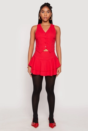 Chic casual Crepe Knit High Waisted Tiered Skort