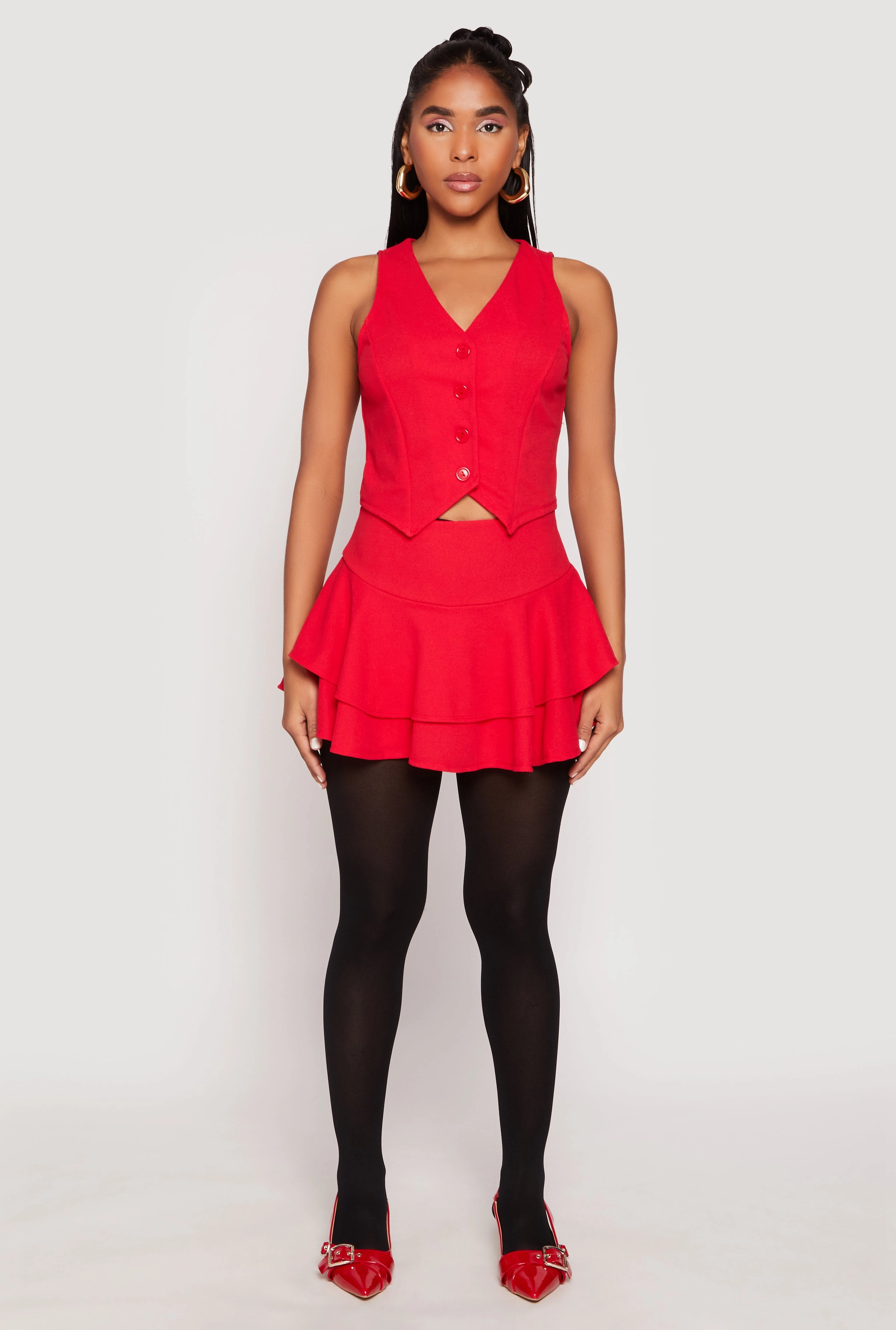 Chic casual Crepe Knit High Waisted Tiered Skort