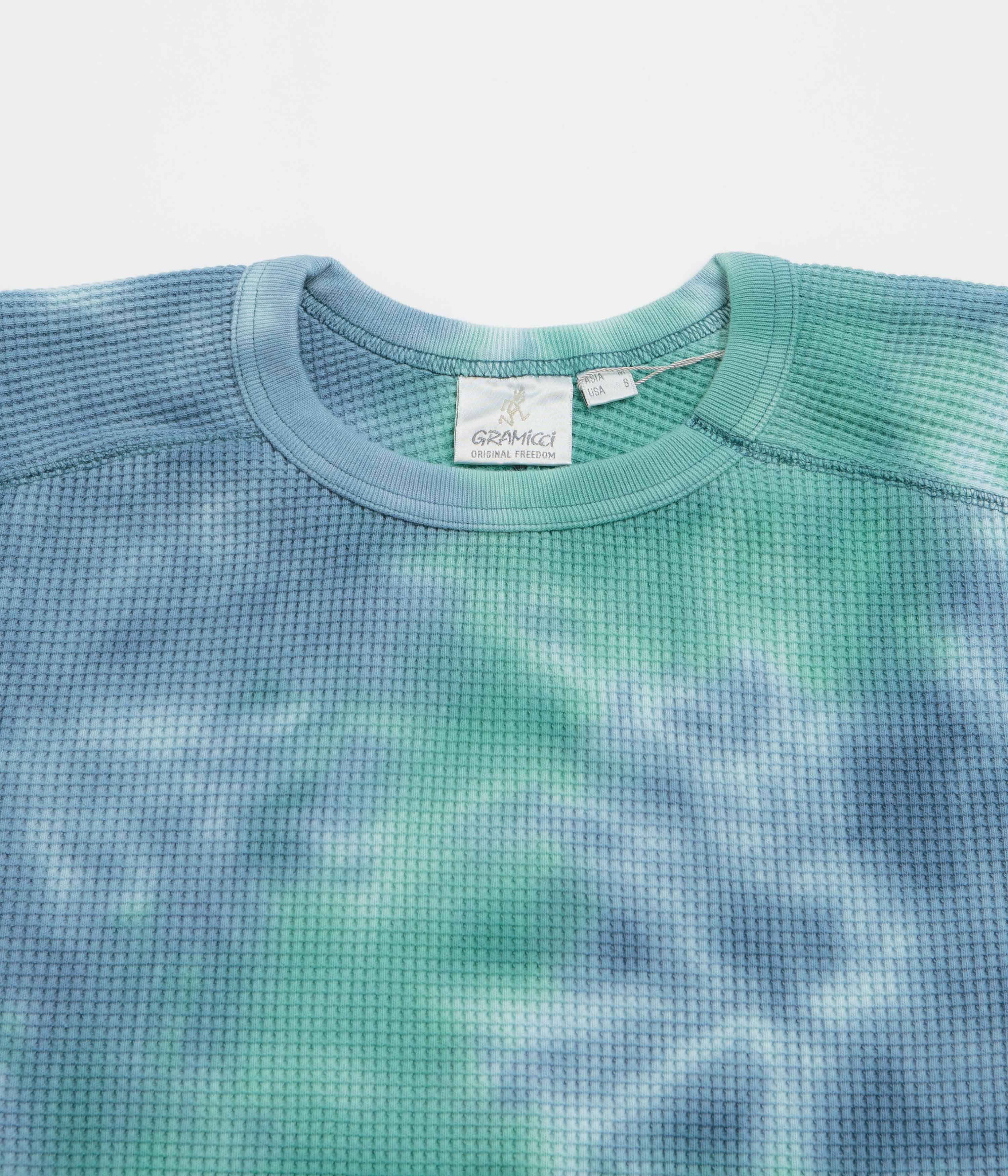 Gramicci Waffle Crewneck Sweatshirt - Turquoise Tie Dye Eco Conscious Manufacturing Simple Warmth