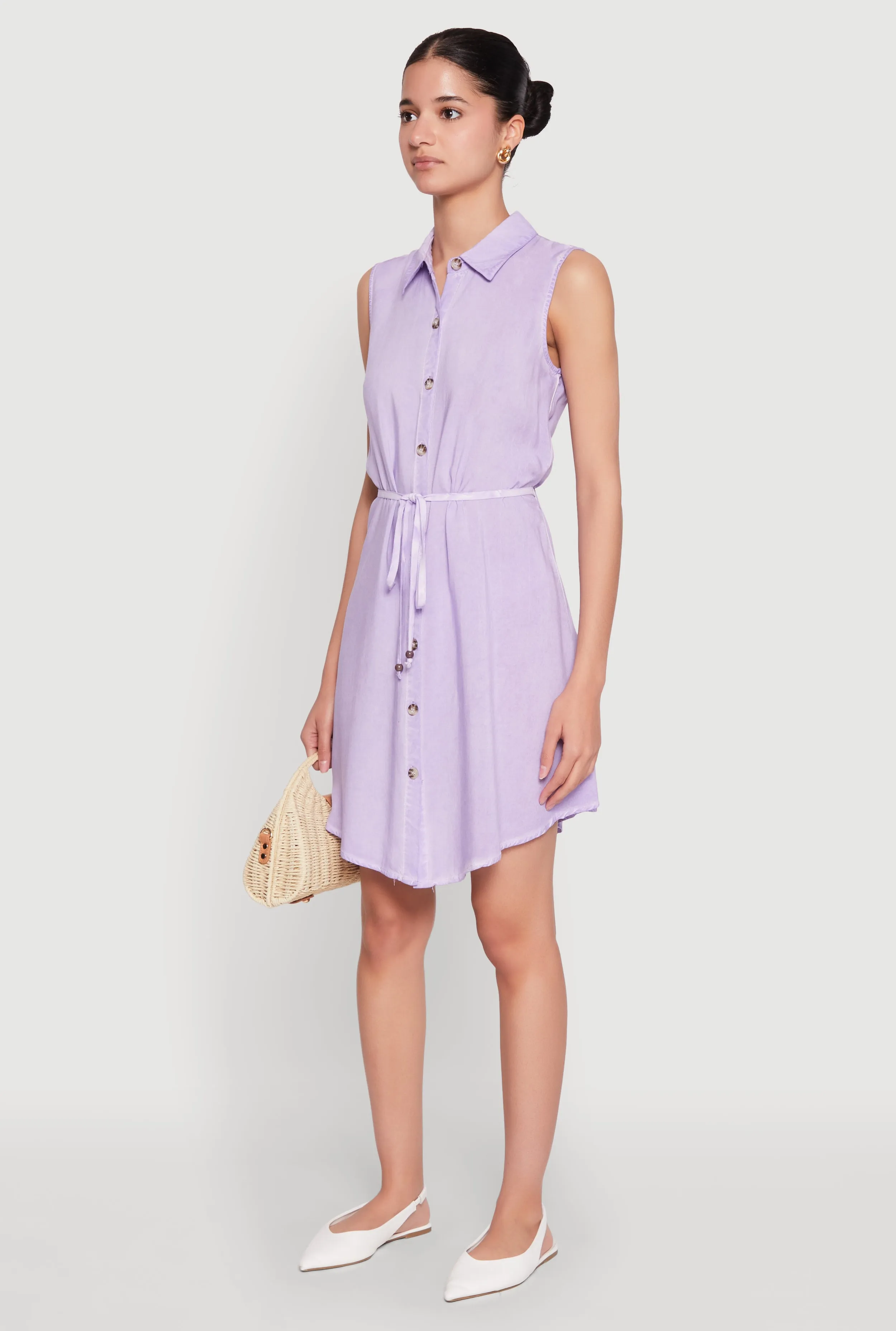 Tie Waist Belted Sleeveless Shirt Dress flattering appearance