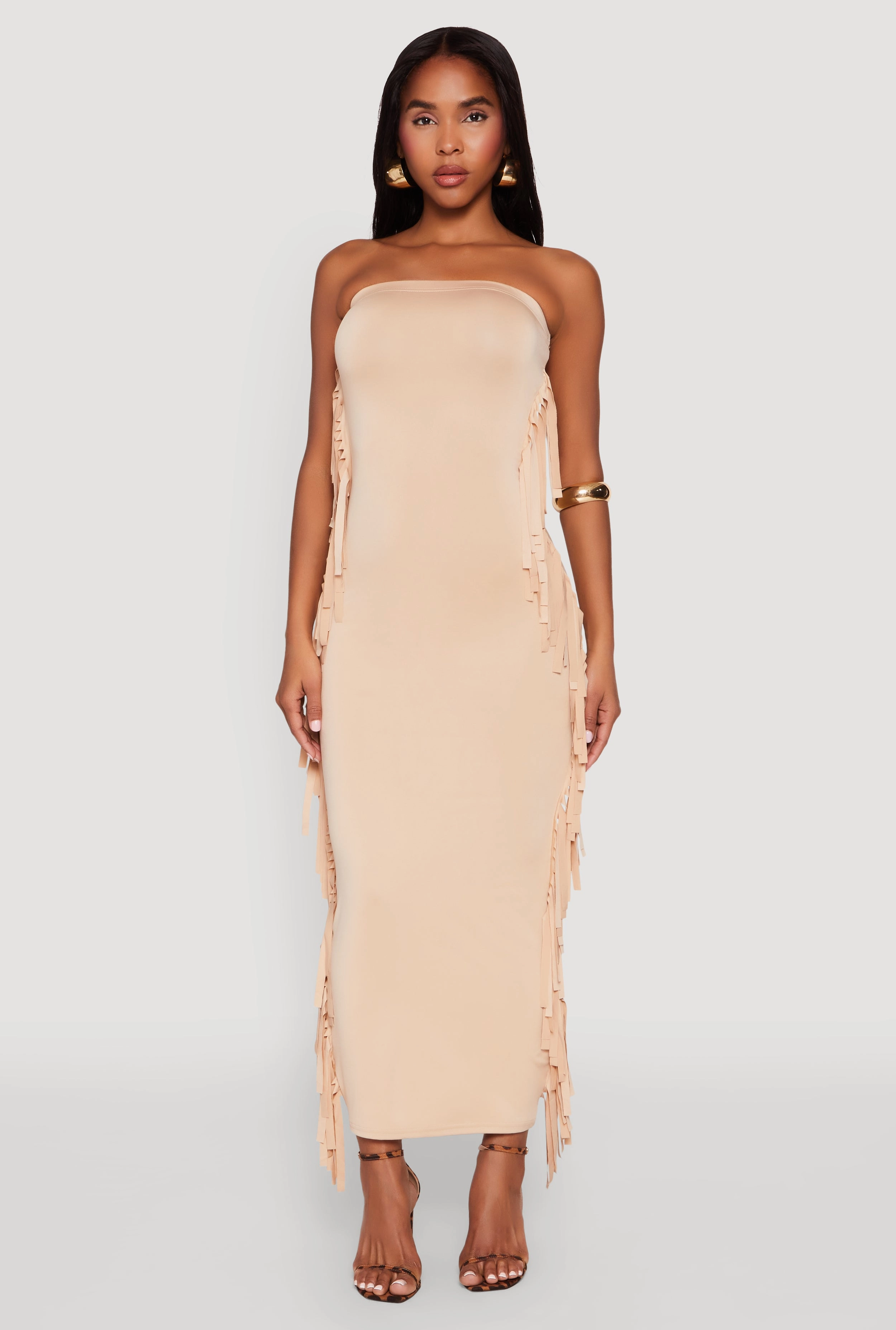 Side Fringe Maxi Tube Dress Luxurious Texture