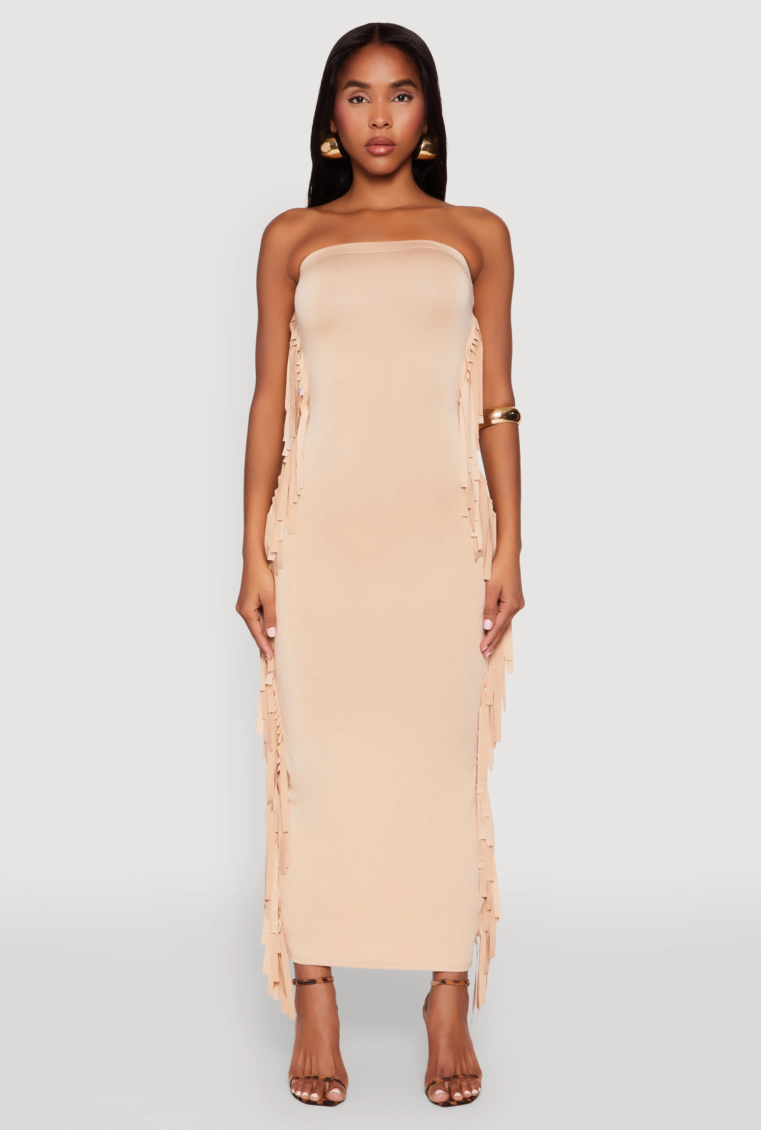 Fashionable Wear Flattering Silhouette Wear Side Fringe Maxi Tube Dress
