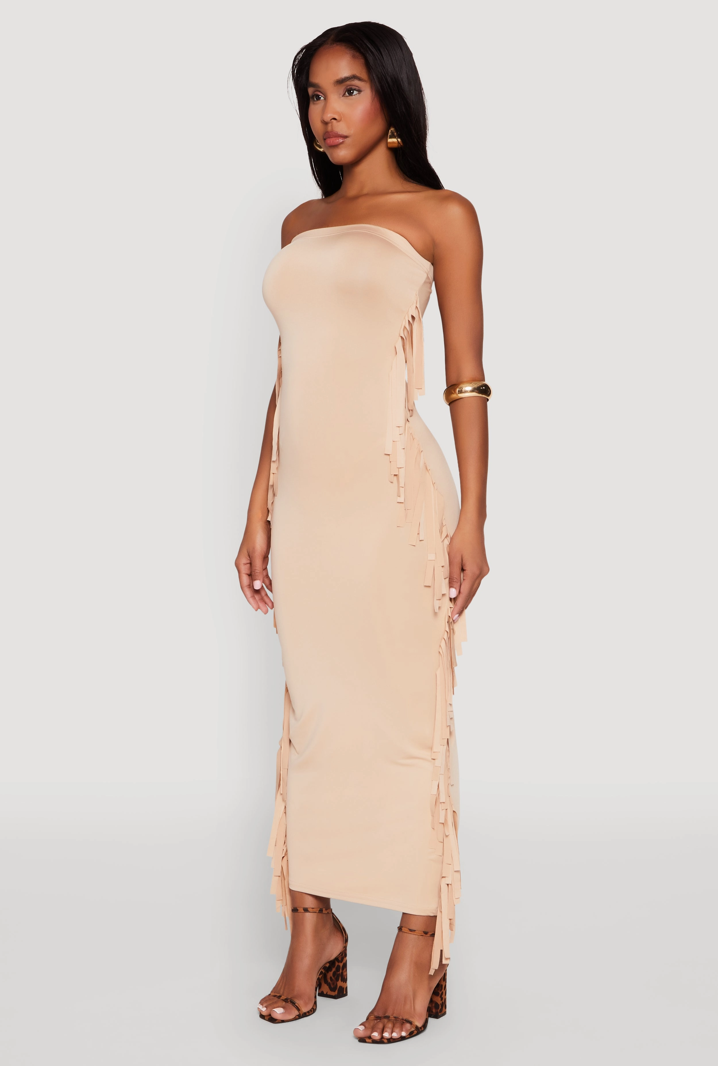 Side Fringe Maxi Tube Dress Perfect Comfort Wear
