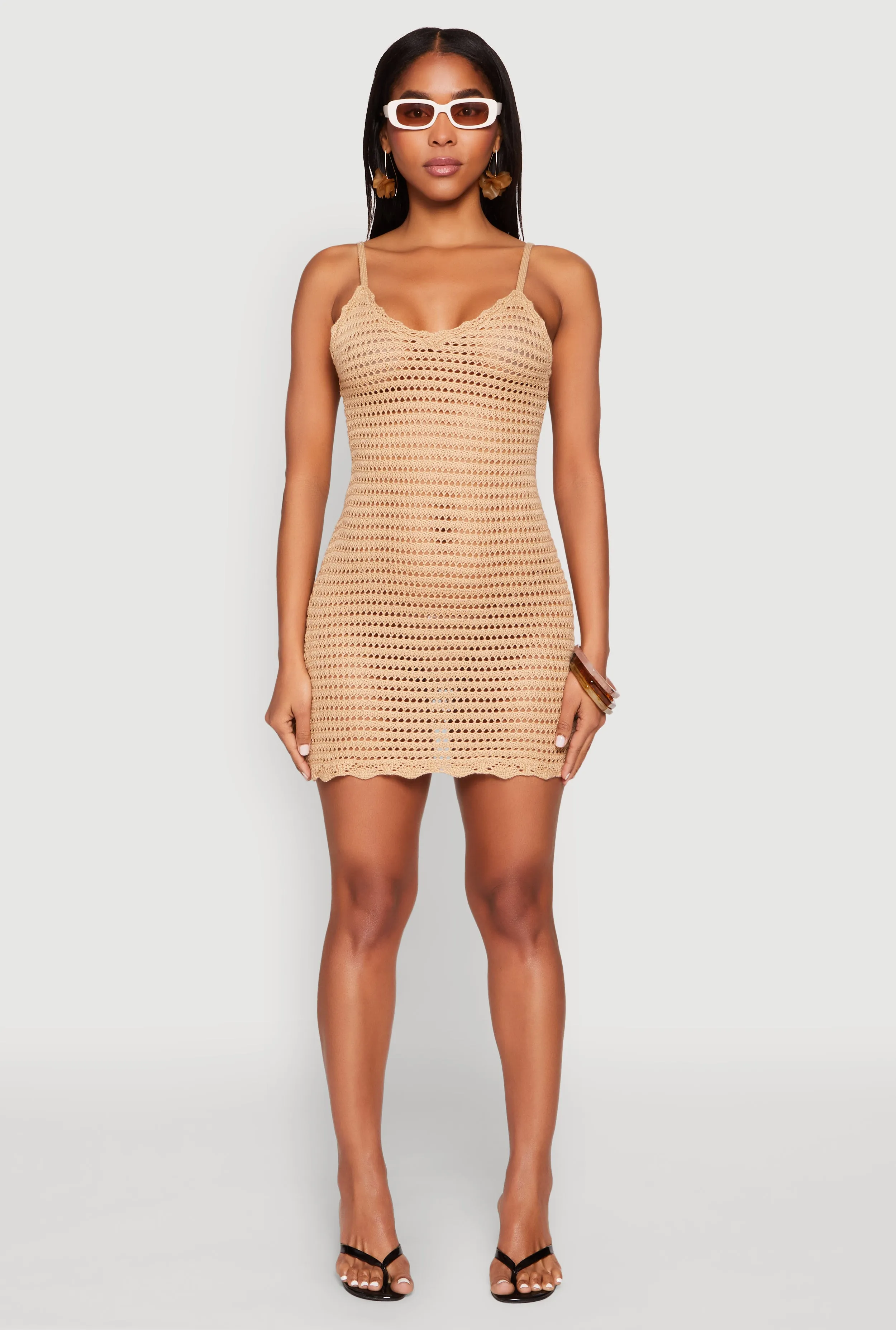 sweet moment FlexibleClosure Crochet Scalloped Trim Cami Dress