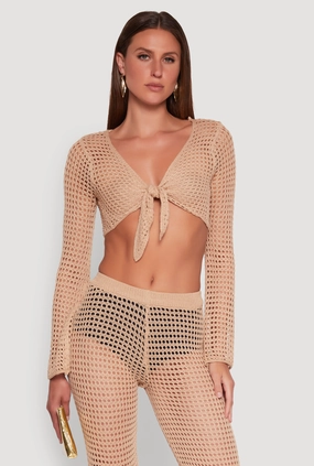Crochet Tie Front Crop Top Children's style Cosmetics