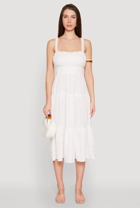Cool Drape Silk Shine Almost Famous Smocked Empire Waist Tiered Dress