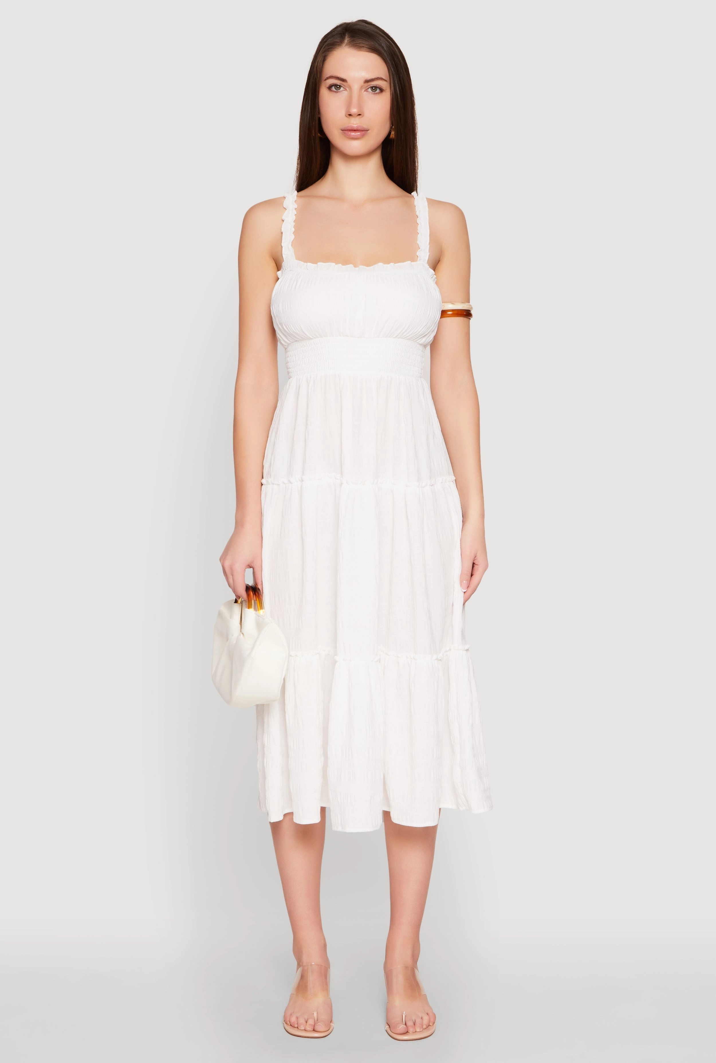 Cool Drape Silk Shine Almost Famous Smocked Empire Waist Tiered Dress
