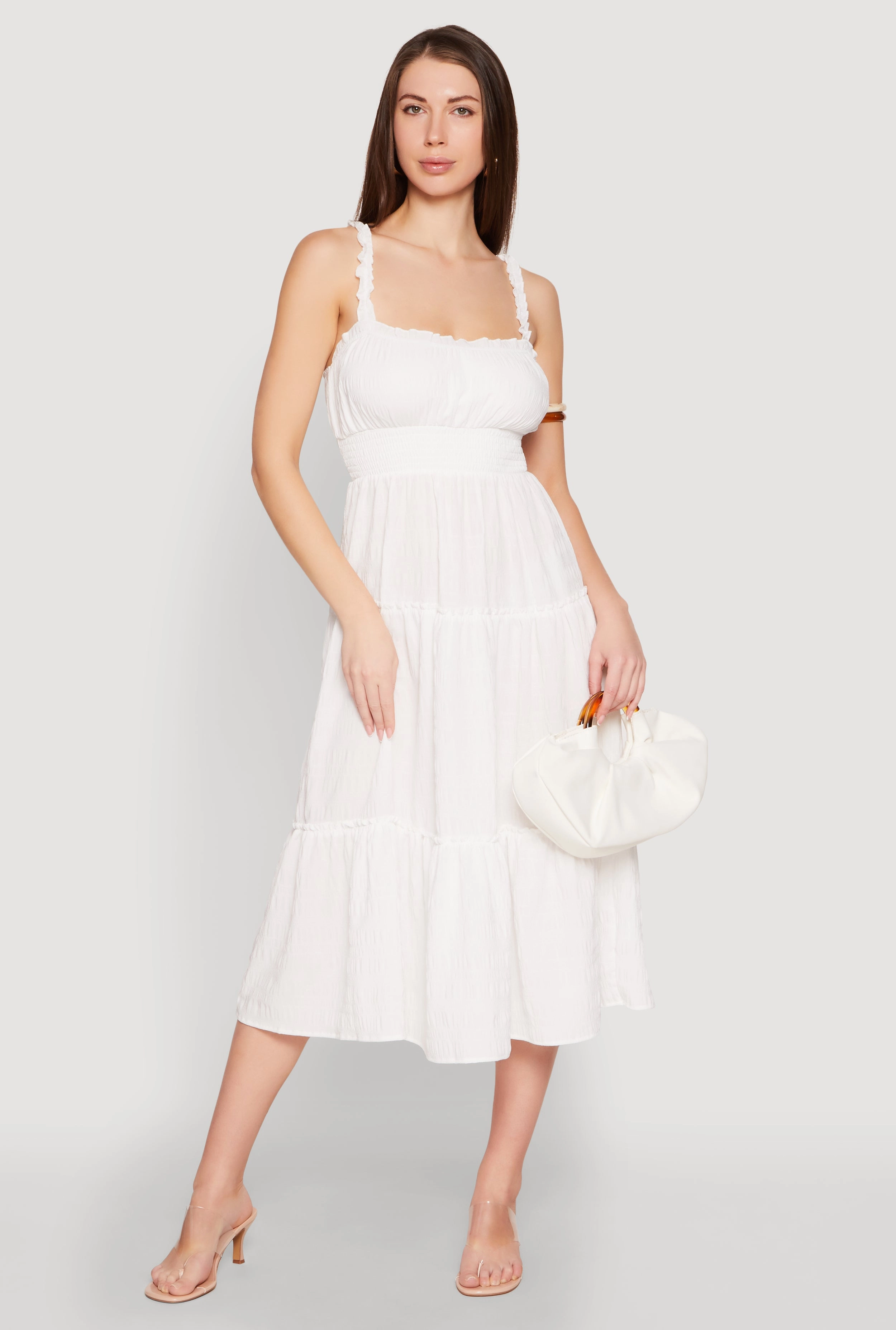 Contemporary Fit Almost Famous Smocked Empire Waist Tiered Dress