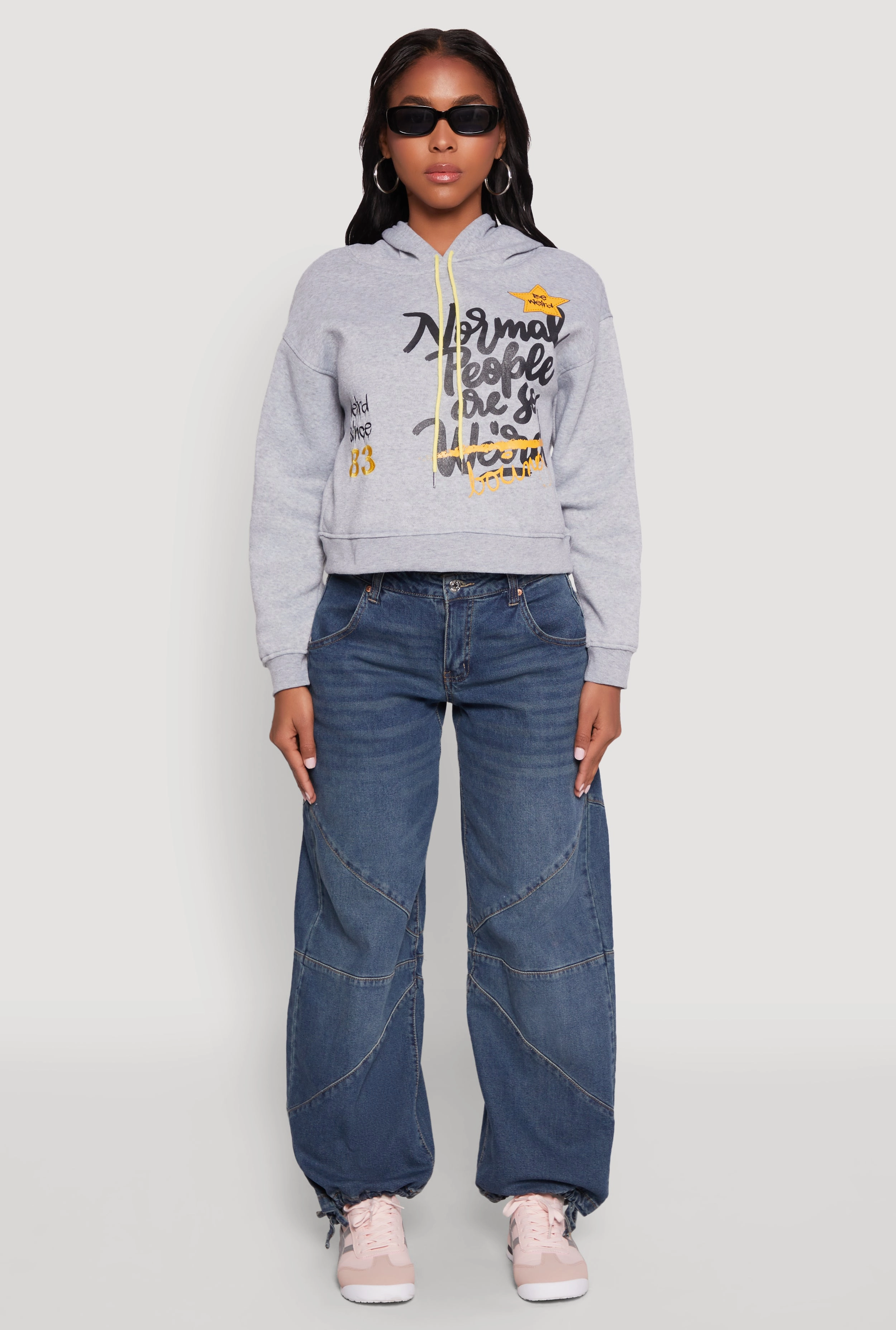 Be Weird Graphic Hooded Sweatshirt Casual Elegance Glasses