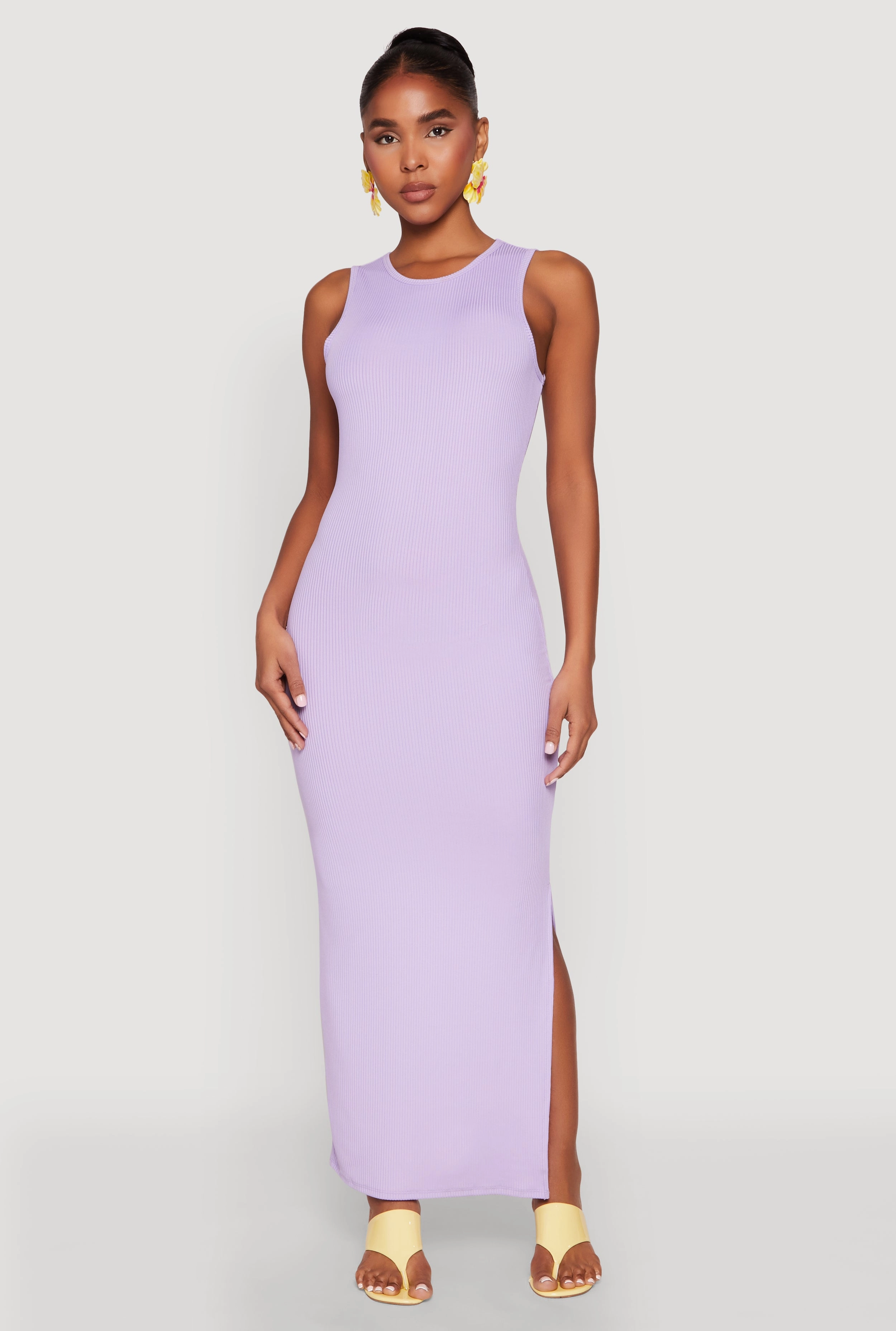 Pure Fit Retro Mood Rib Knit Side Slit Maxi Dress