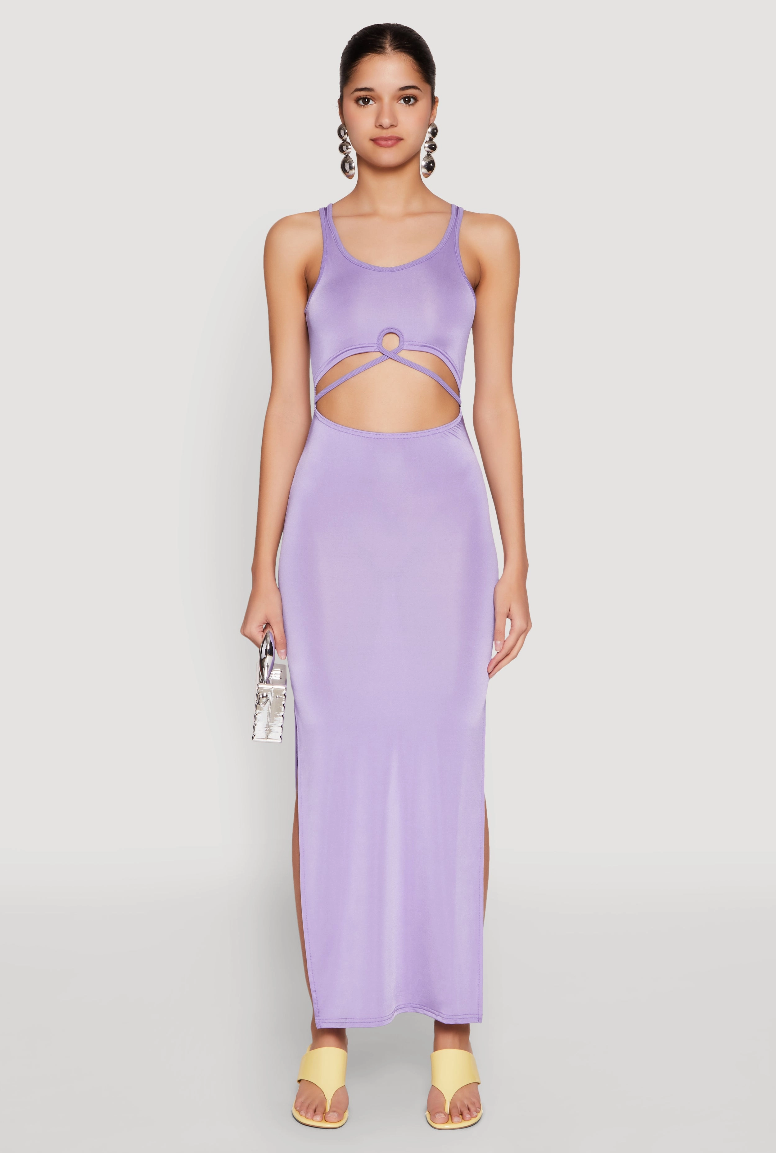 Clean Flow Back-Zip Cut Out Front Side Slit Maxi Dress