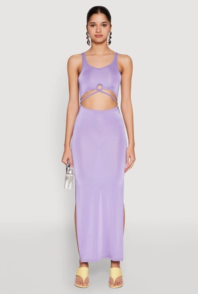 Clean Flow Back-Zip Cut Out Front Side Slit Maxi Dress
