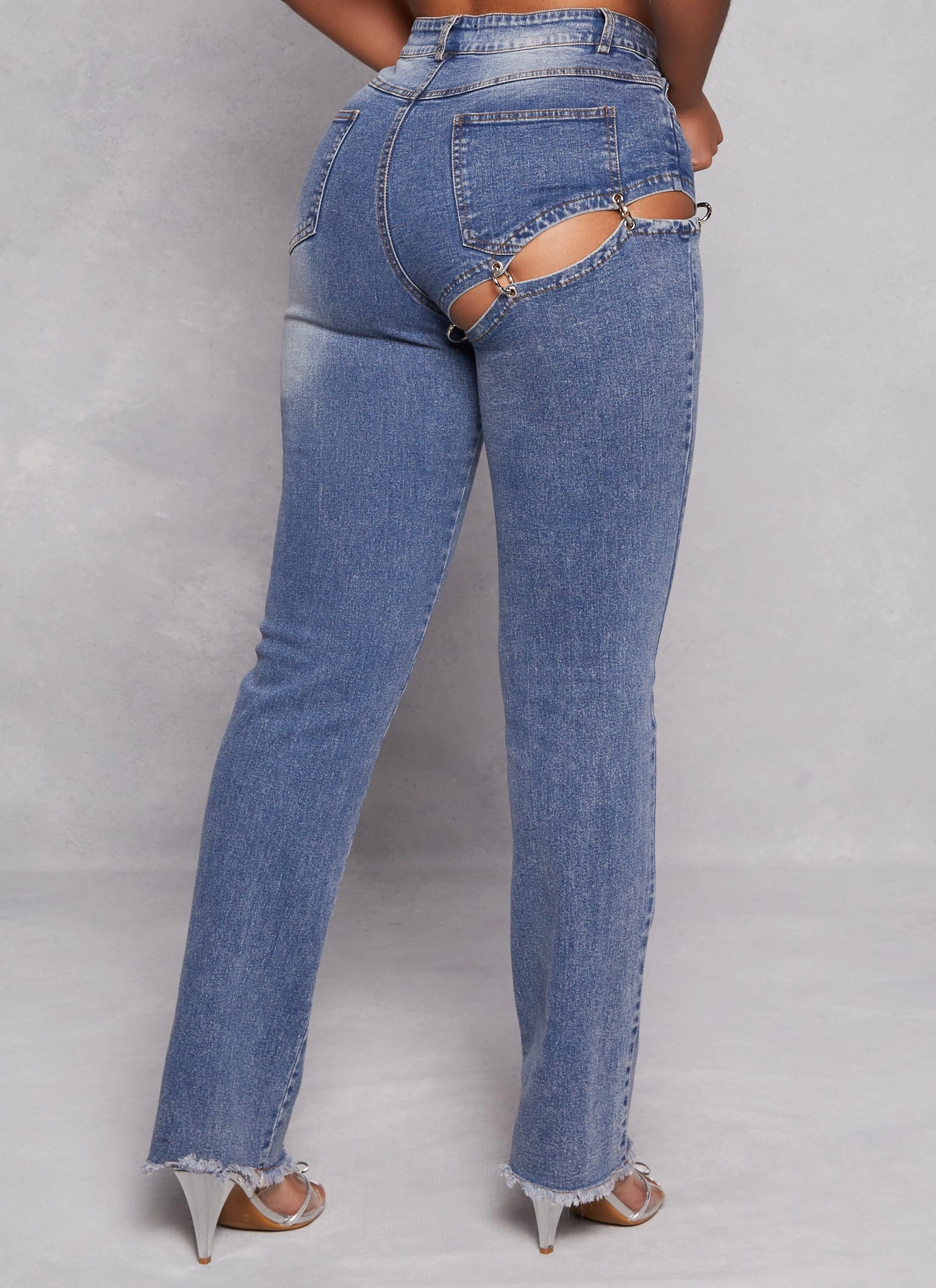 Cut Out Ring Detail Straight Leg Jeans Everyday Shopping Day Comfortable Style