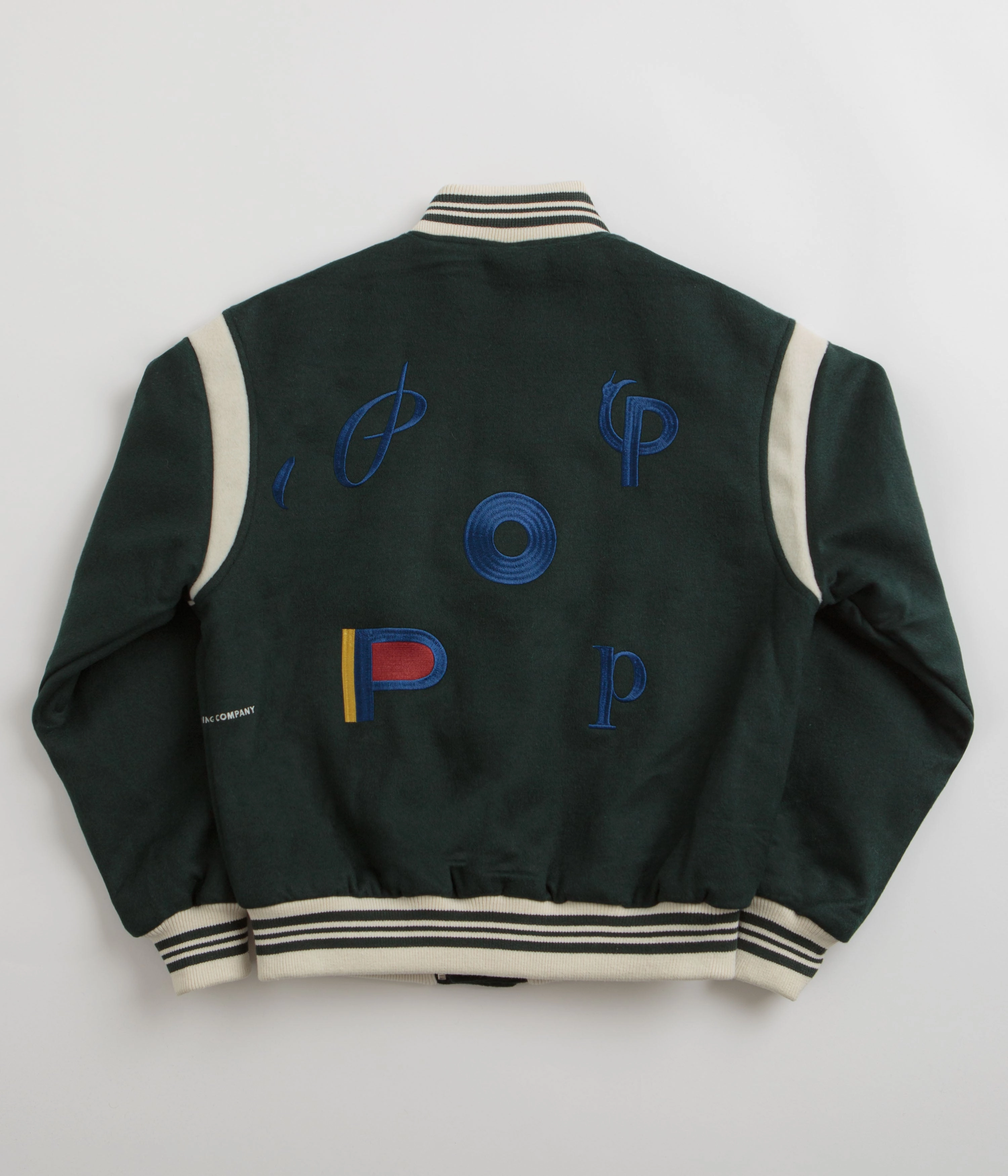 Pop Trading Company x Parra Varsity Jacket - Pine Green Moisture Wicking Finish