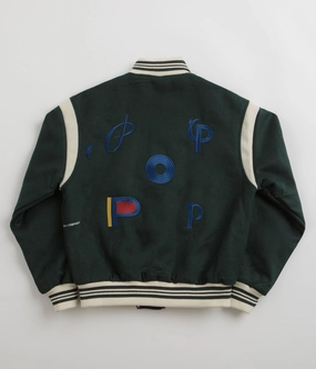 Pop Trading Company x Parra Varsity Jacket - Pine Green Moisture Wicking Finish