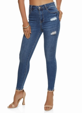WAX Basic Distressed High Waist Skinny Jeans Softened Denim Material