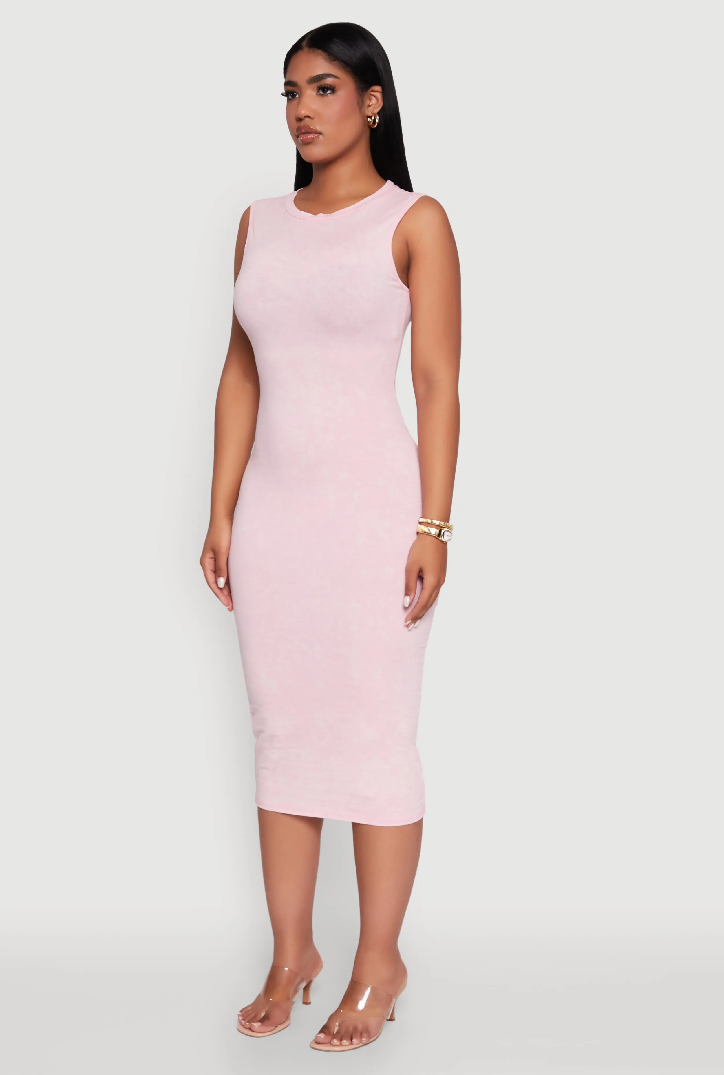 Simple Shape Daisy Mineral Wash Sleeveless Curve Hugging Tank Dress