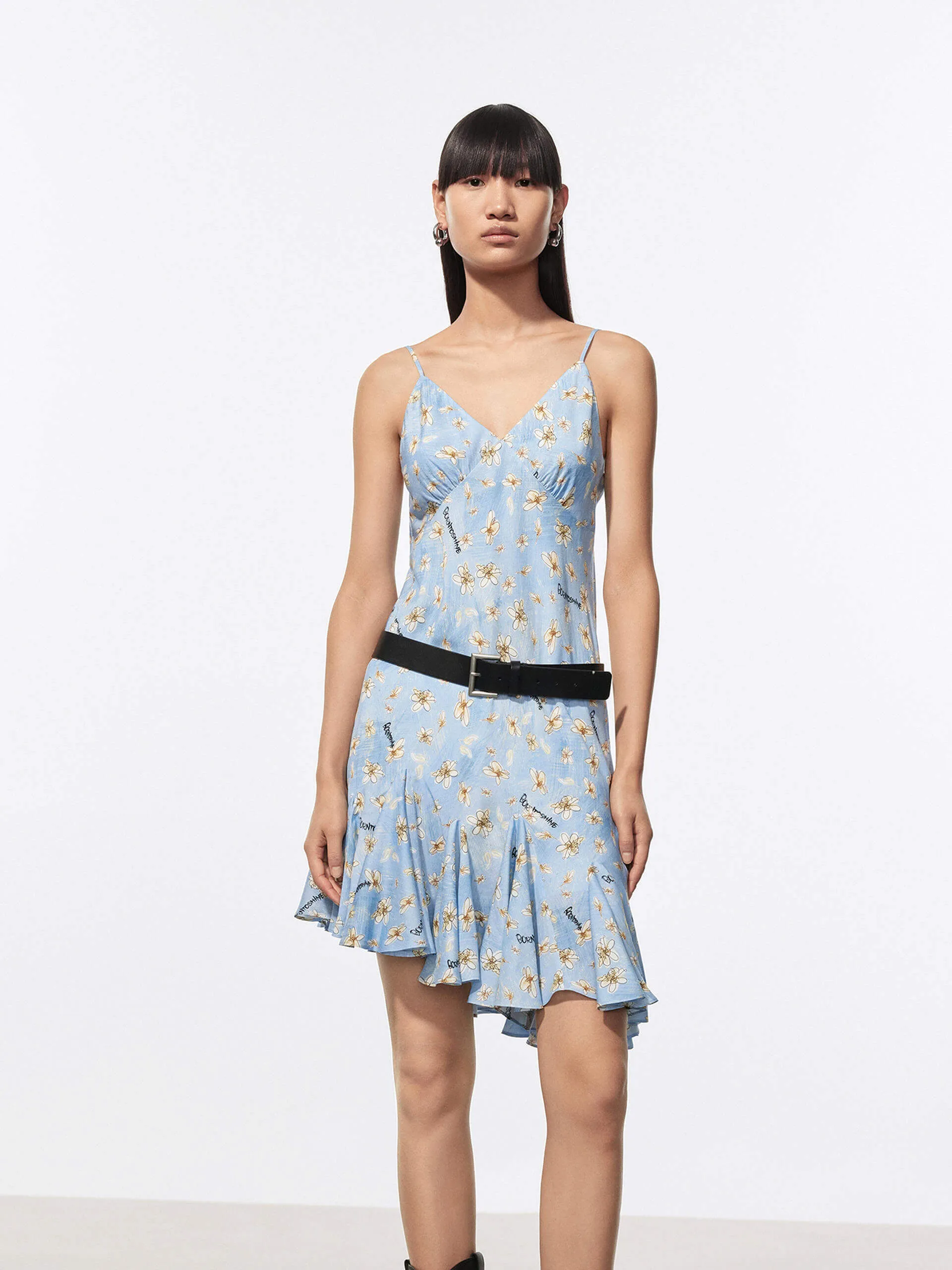 Layer Safe Silky Silhouette Daisy Print Mini Dress