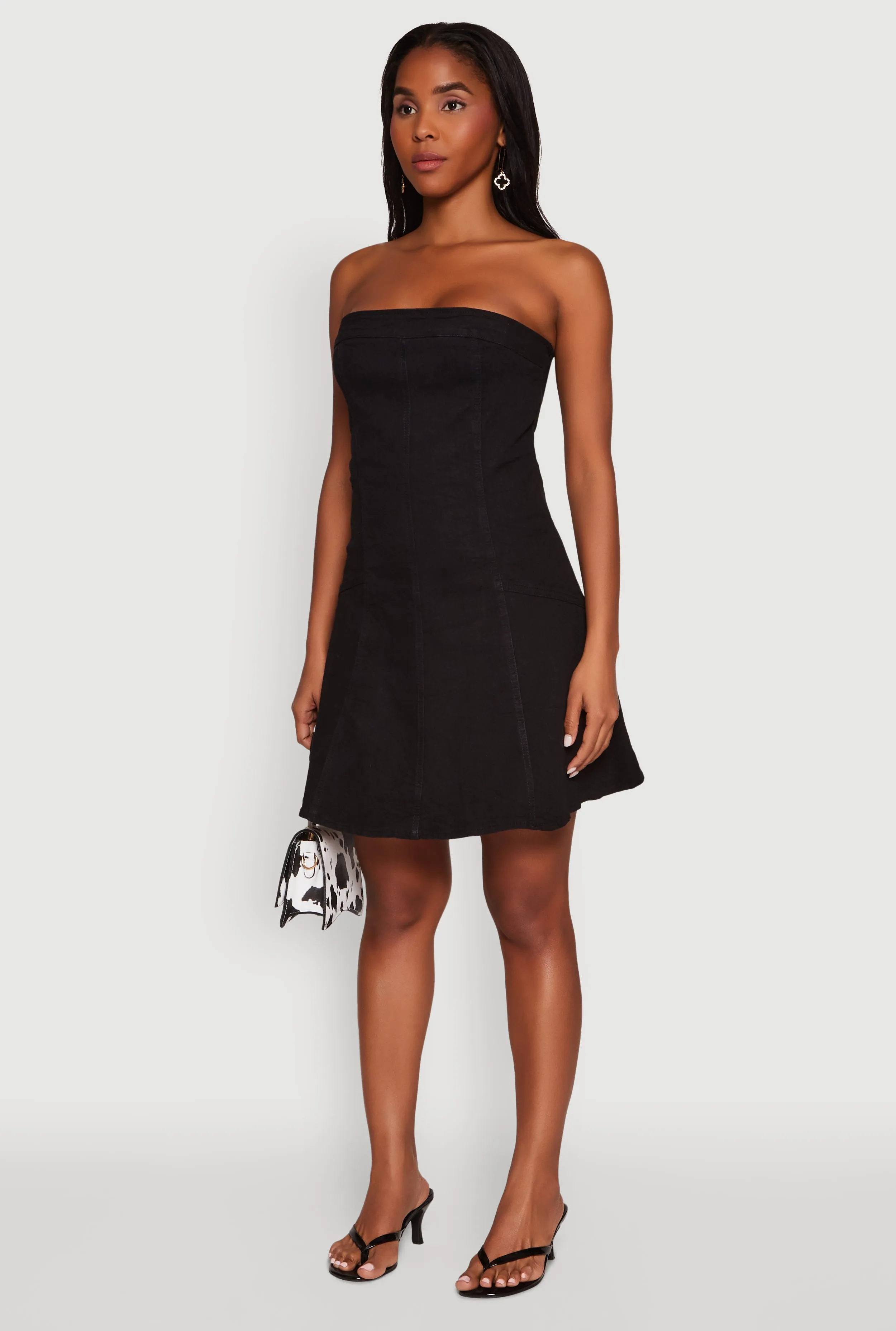Basic Warm Texture Mood Daisy Strapless Denim Skater Dress