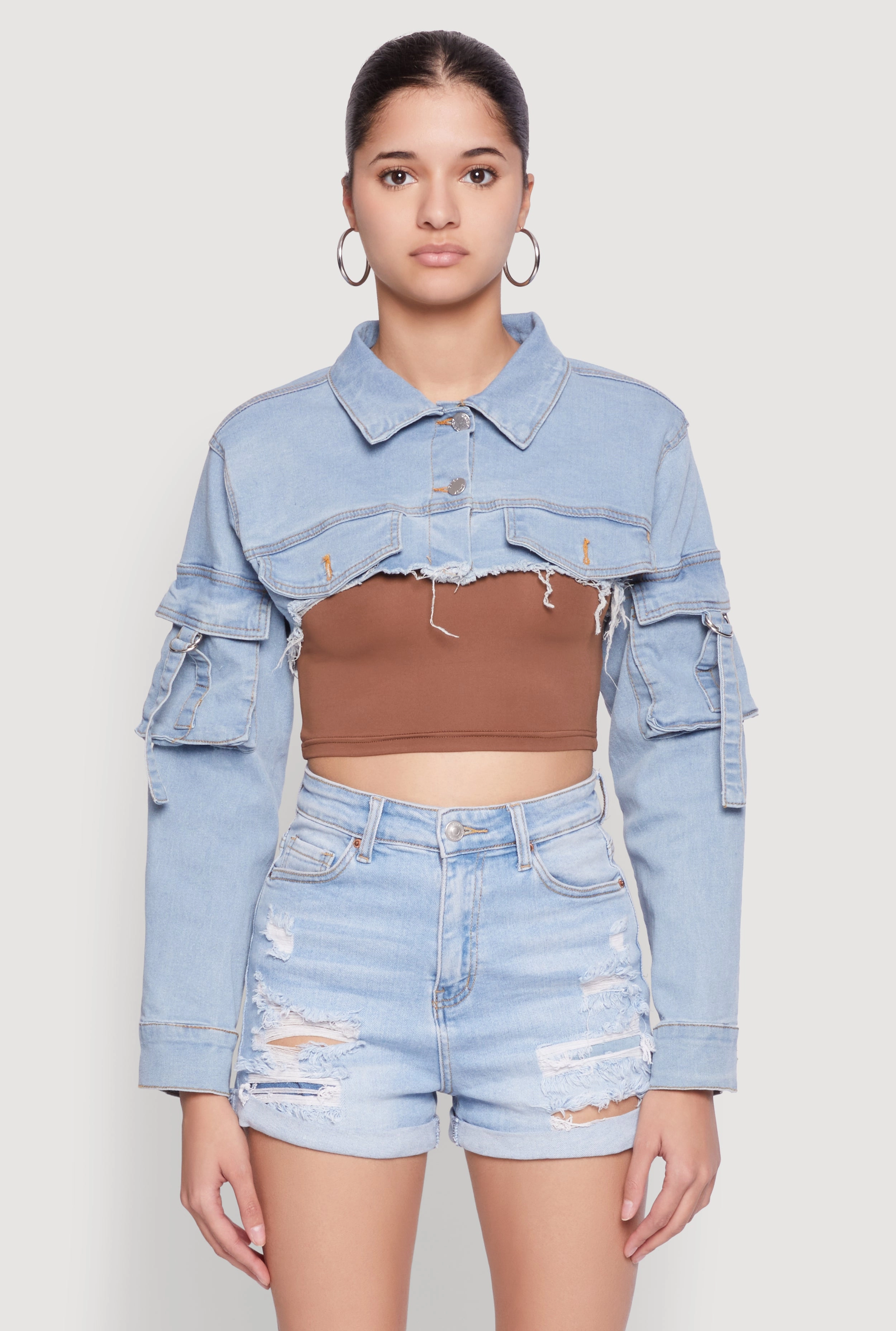 Daisy Cargo Pocket Sleeve Bolero Jean Jacket Anti Pilling Smooth Glide Fasteners