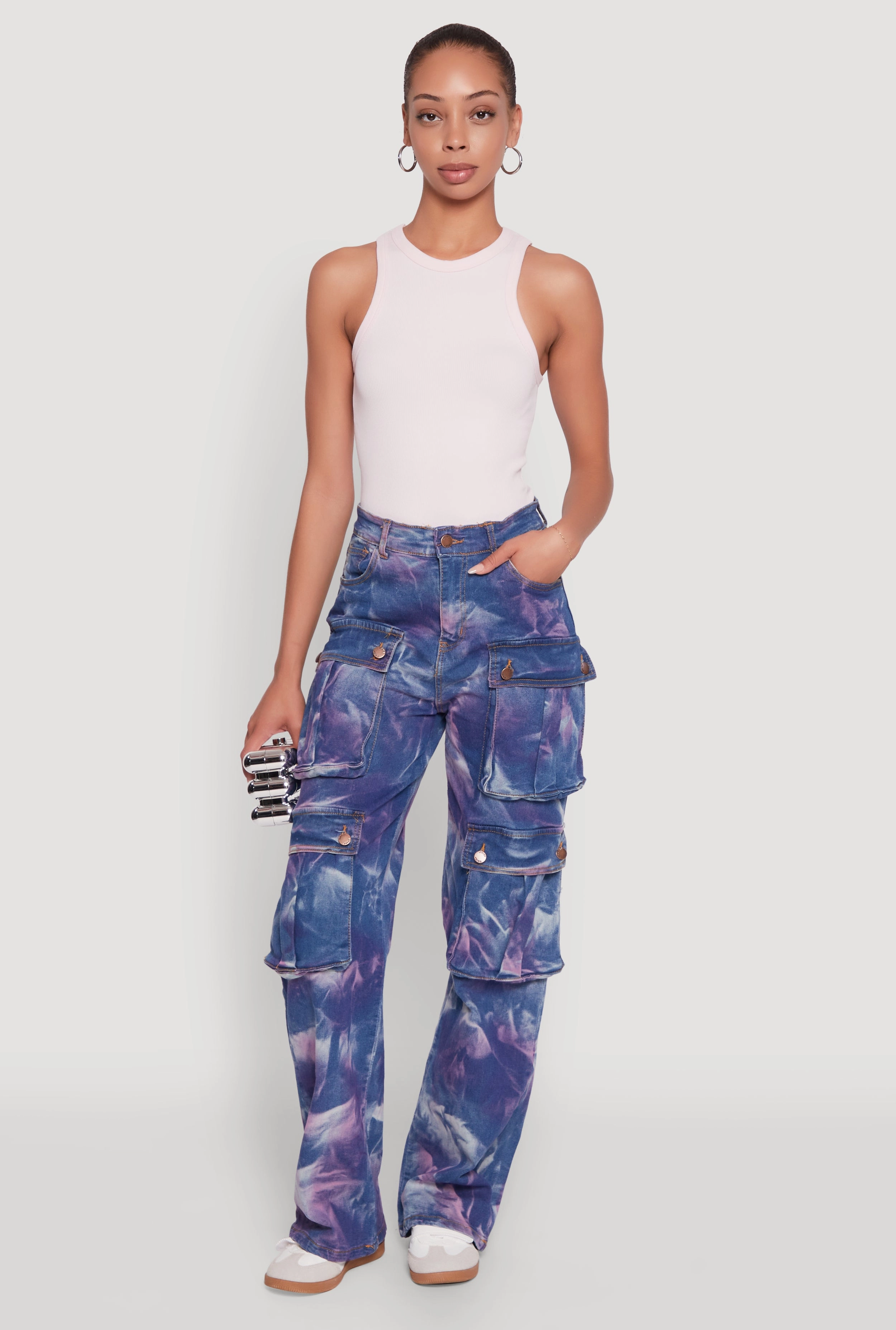 Style Element Daisy High Waisted Straight Leg Jeans with Cargo Pockets