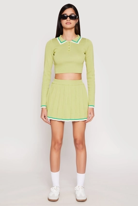 Light Edge Daisy Knit Varsity Stripe Pleated Skort