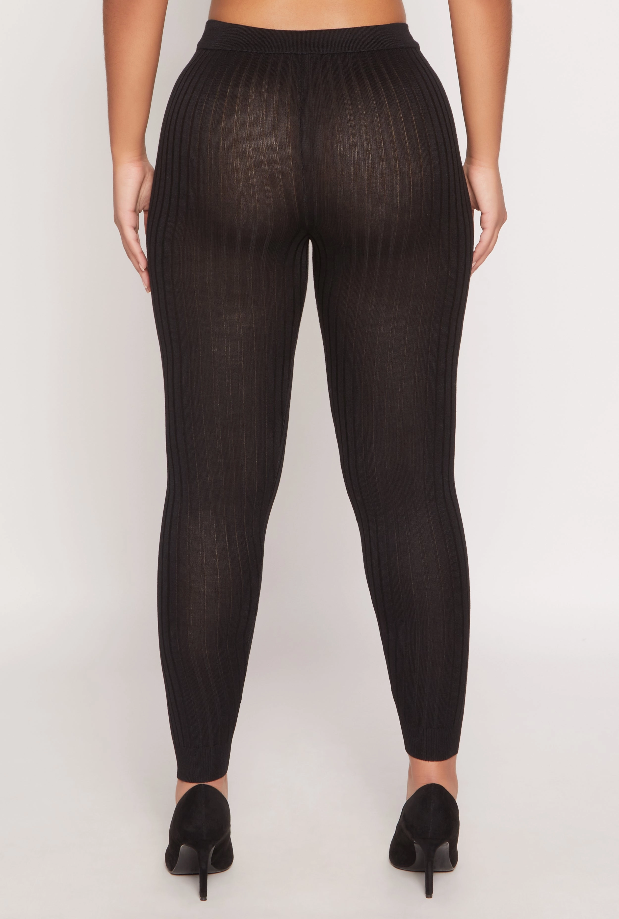 High-Quality Fabric Daisy Ribbed Knit High Waisted Leggings