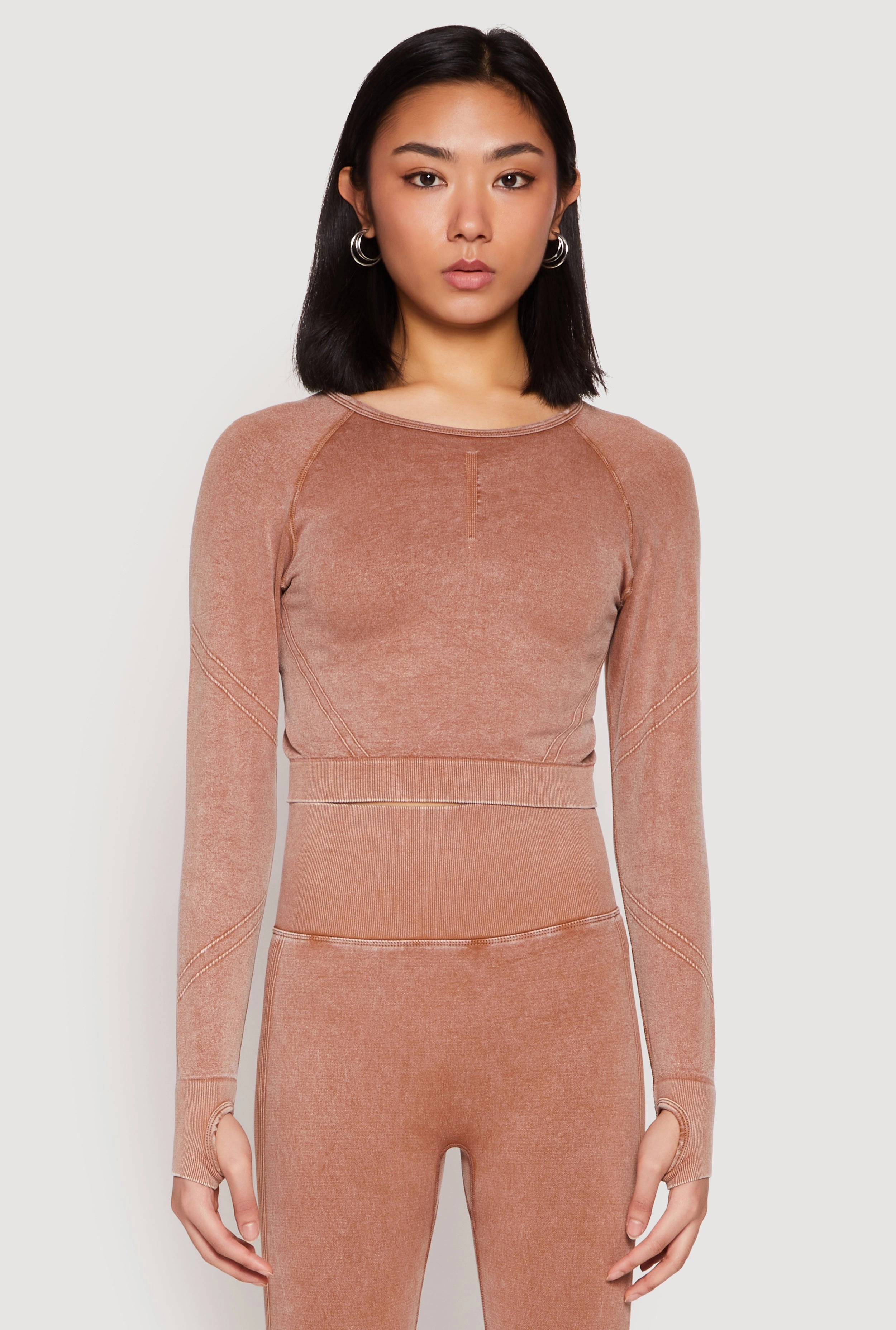 Furry Daisy Seamless Acid Wash Long Sleeve Crop Top