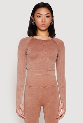 Furry Daisy Seamless Acid Wash Long Sleeve Crop Top