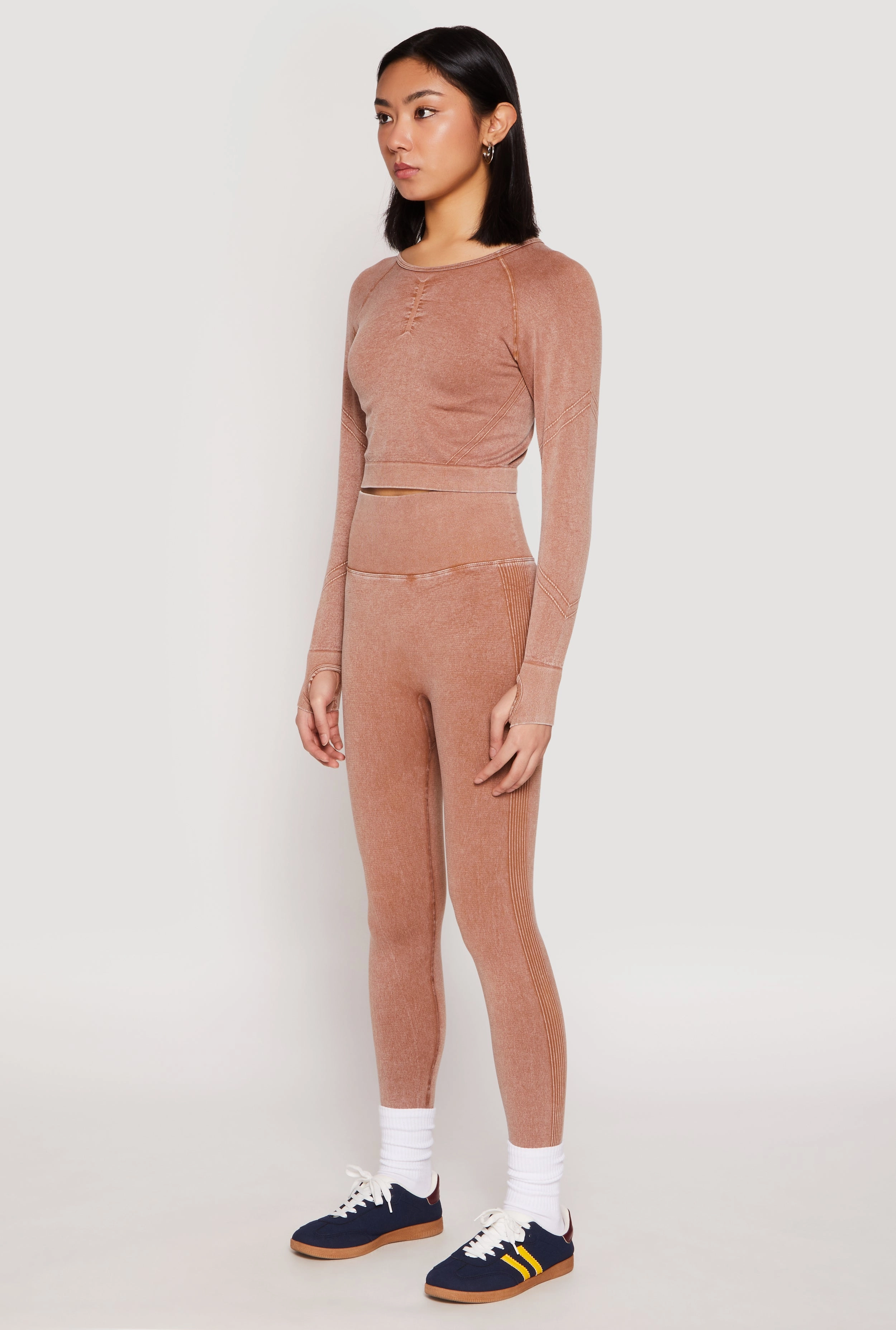 Pullover Forest trail Daisy Seamless Acid Wash Long Sleeve Crop Top