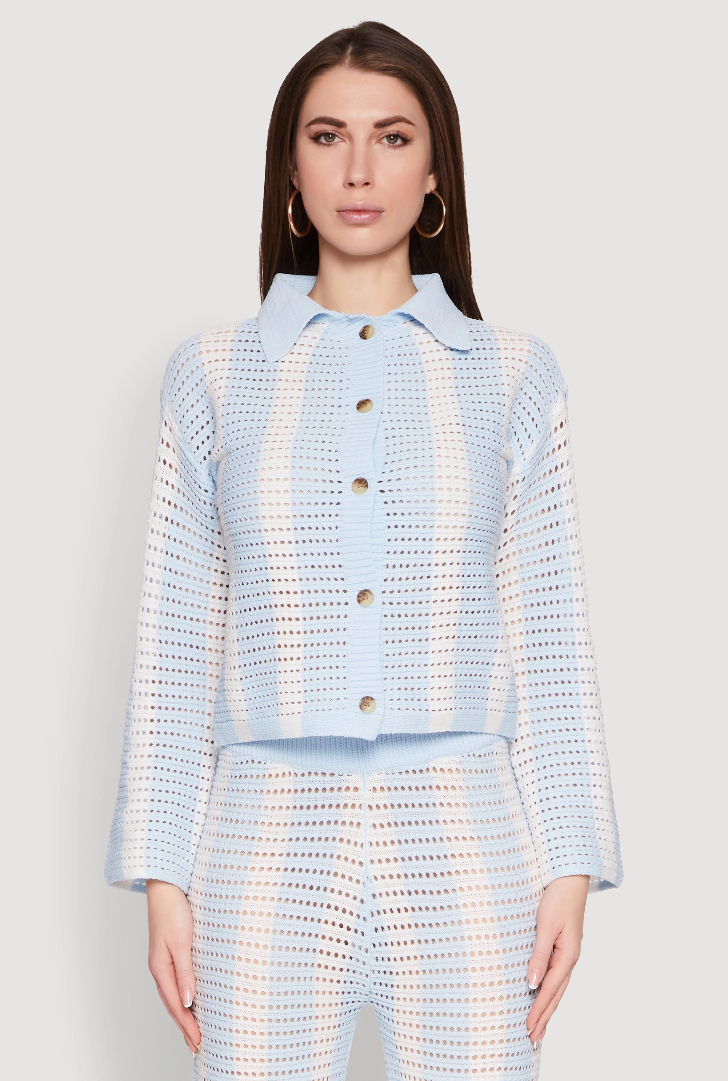 Daisy Striped Pointelle Crochet Shirt loafers