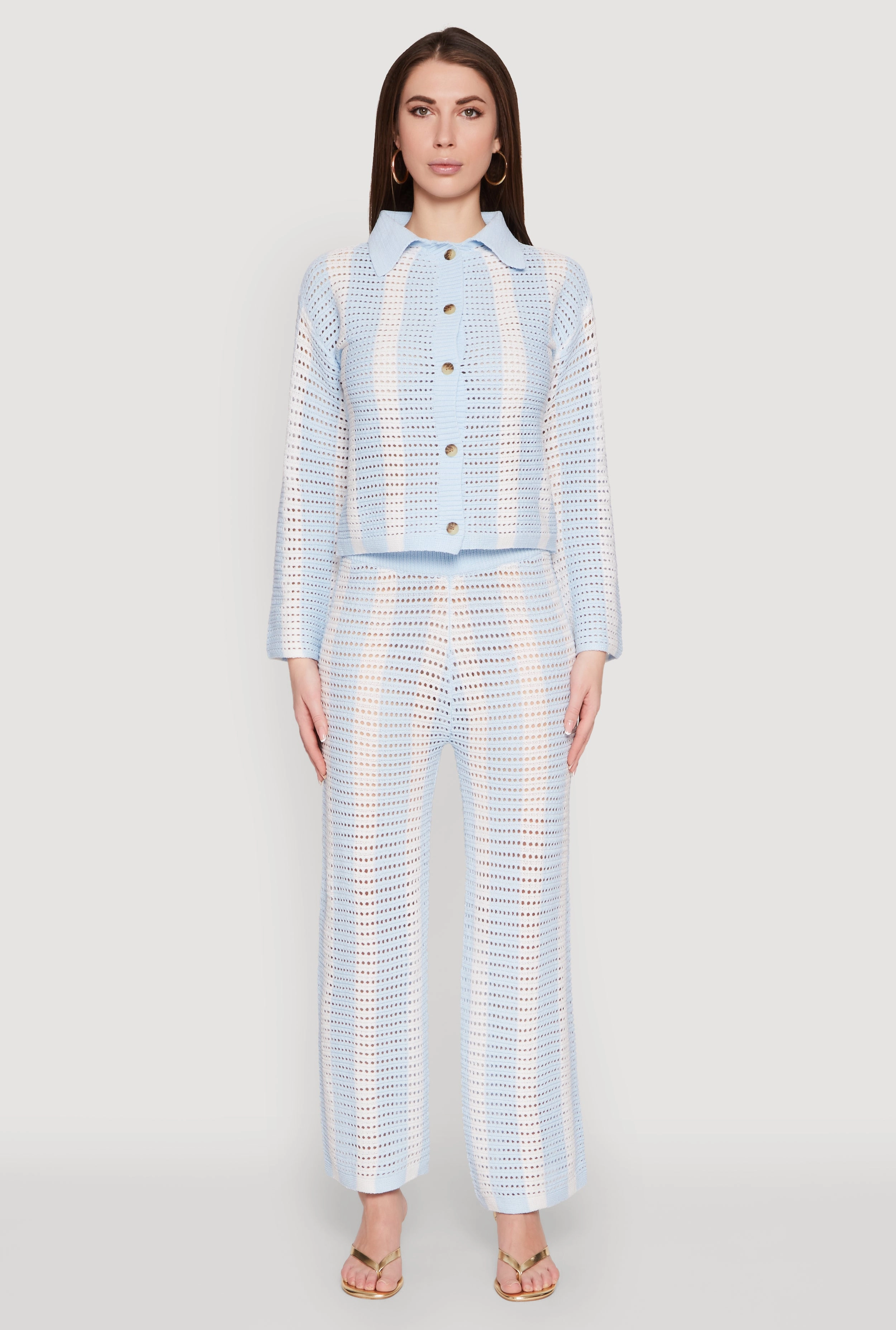 Rare Find Soap Daisy Striped Pointelle Crochet Shirt