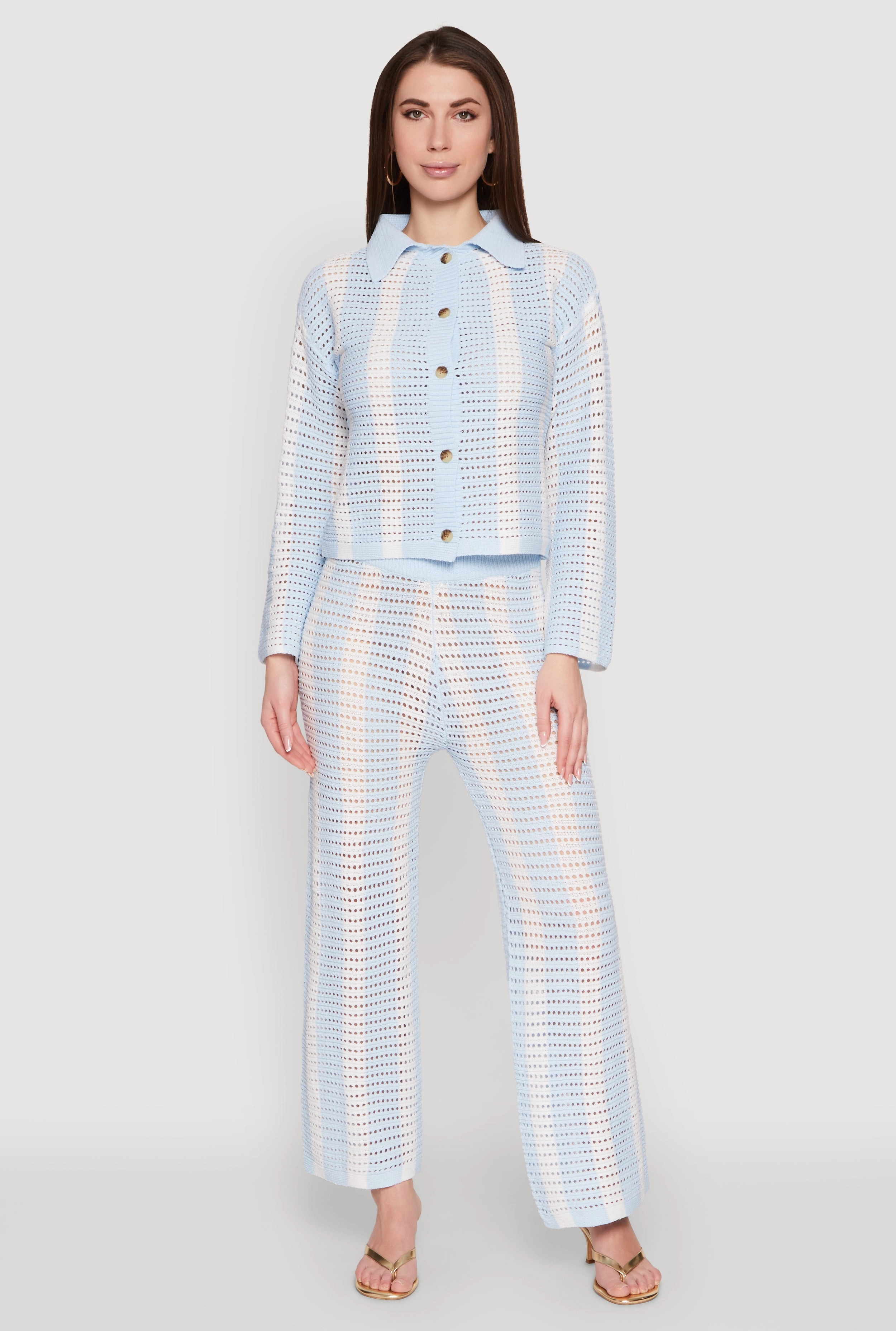 Tulle Hallway Daisy Striped Pointelle Crochet Shirt