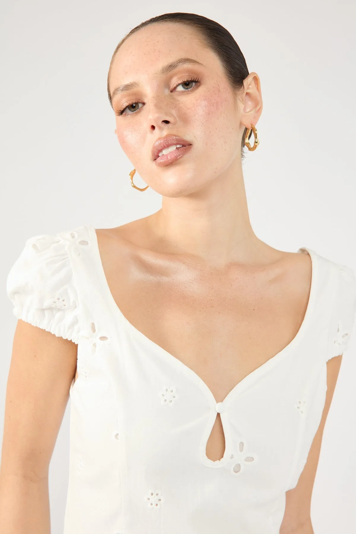 Perfect Stranger Jacqueline Broderie Mini Dress White Sculpted Fit