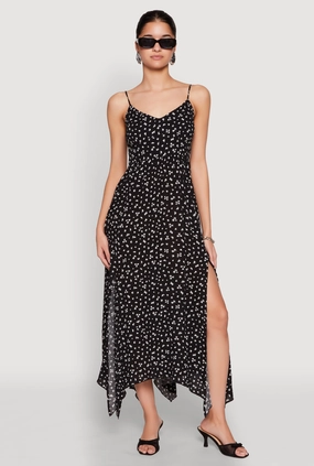Floral Print Slit Hem Maxi Dress Holiday-Party Hand-Wash