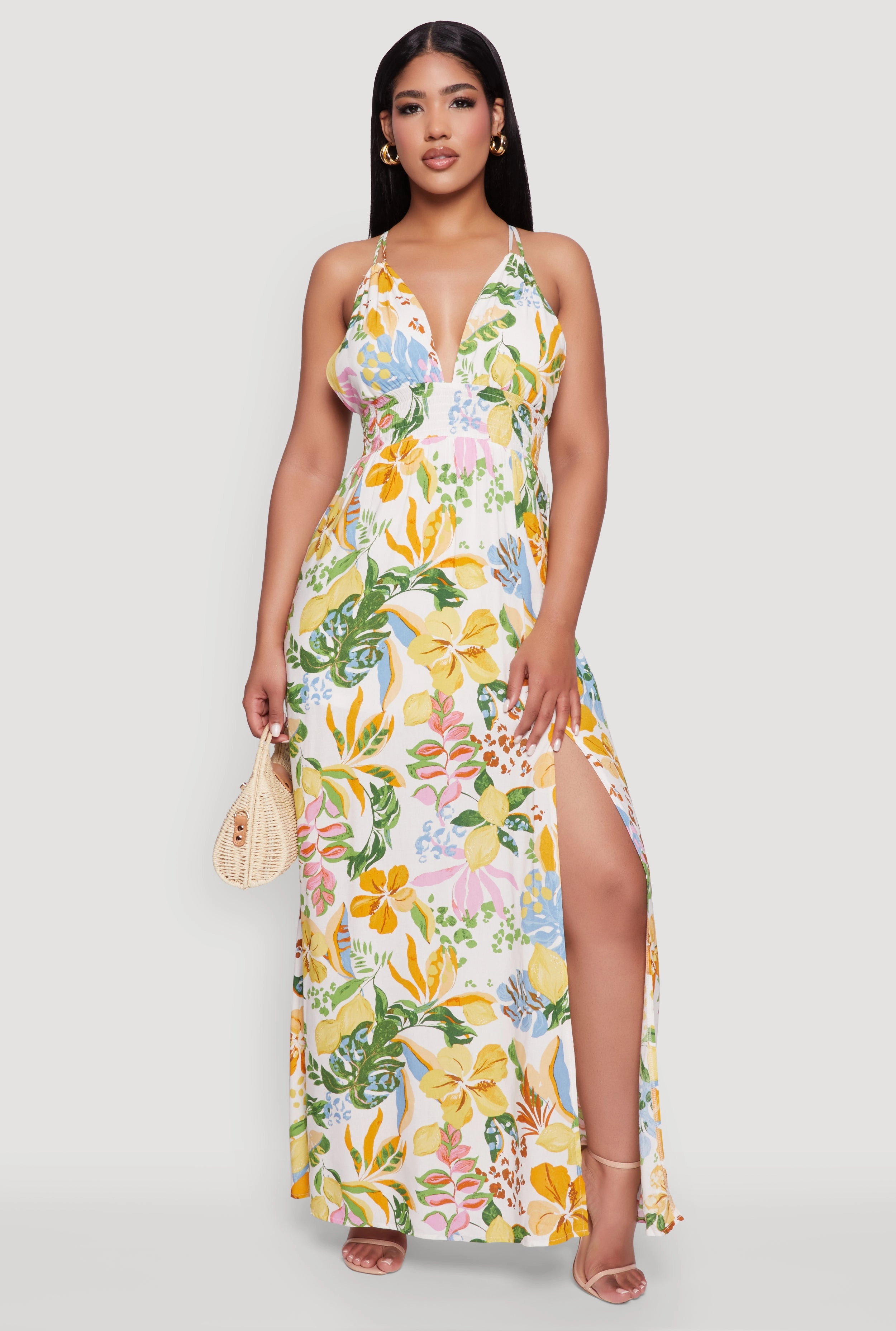 Chic Floral Sleeveless Sundress with Side Slit and Caged Back Confident Mood