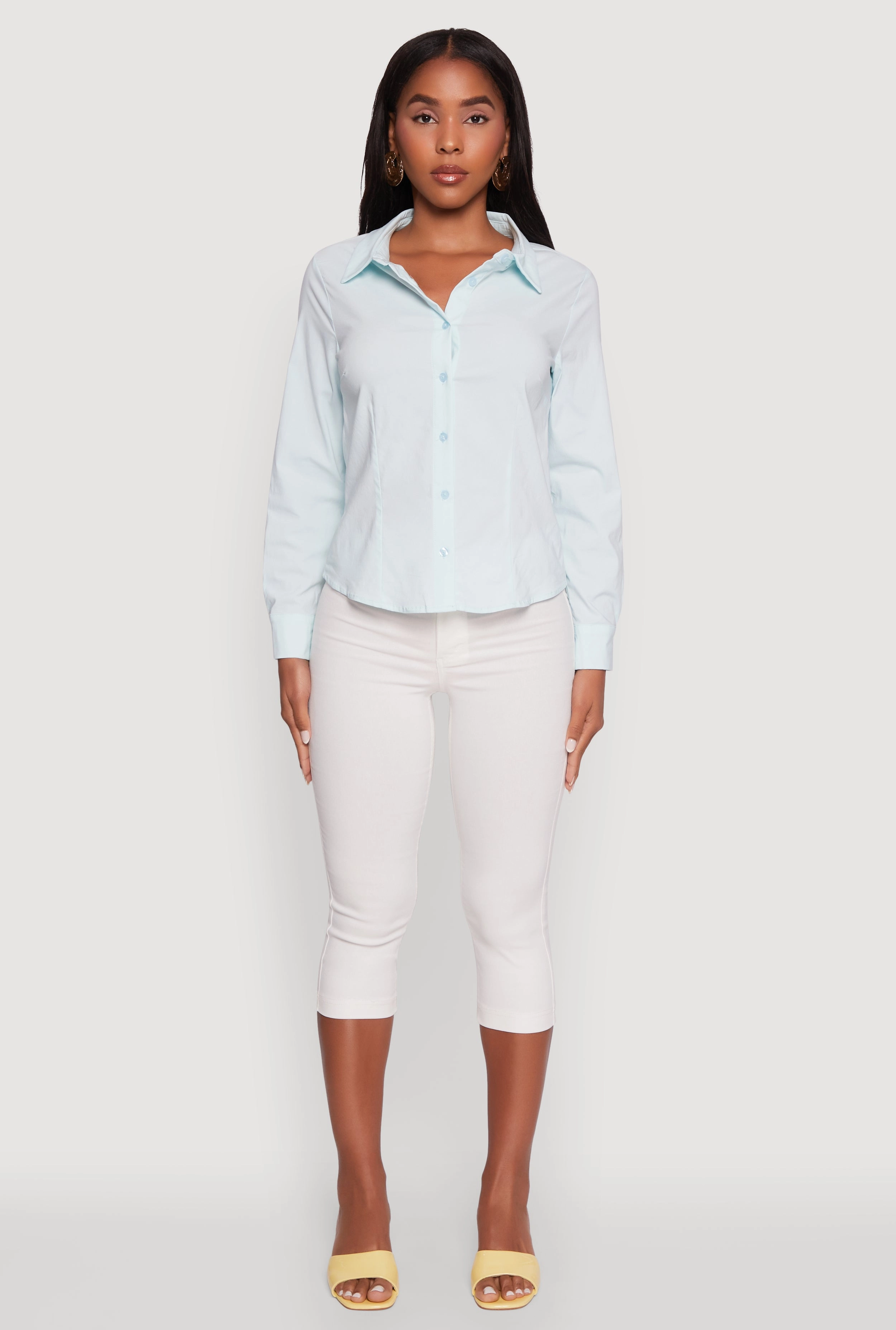 Cold Weather collection Iris Classic Fit Solid Button Front Long Sleeve Shirt