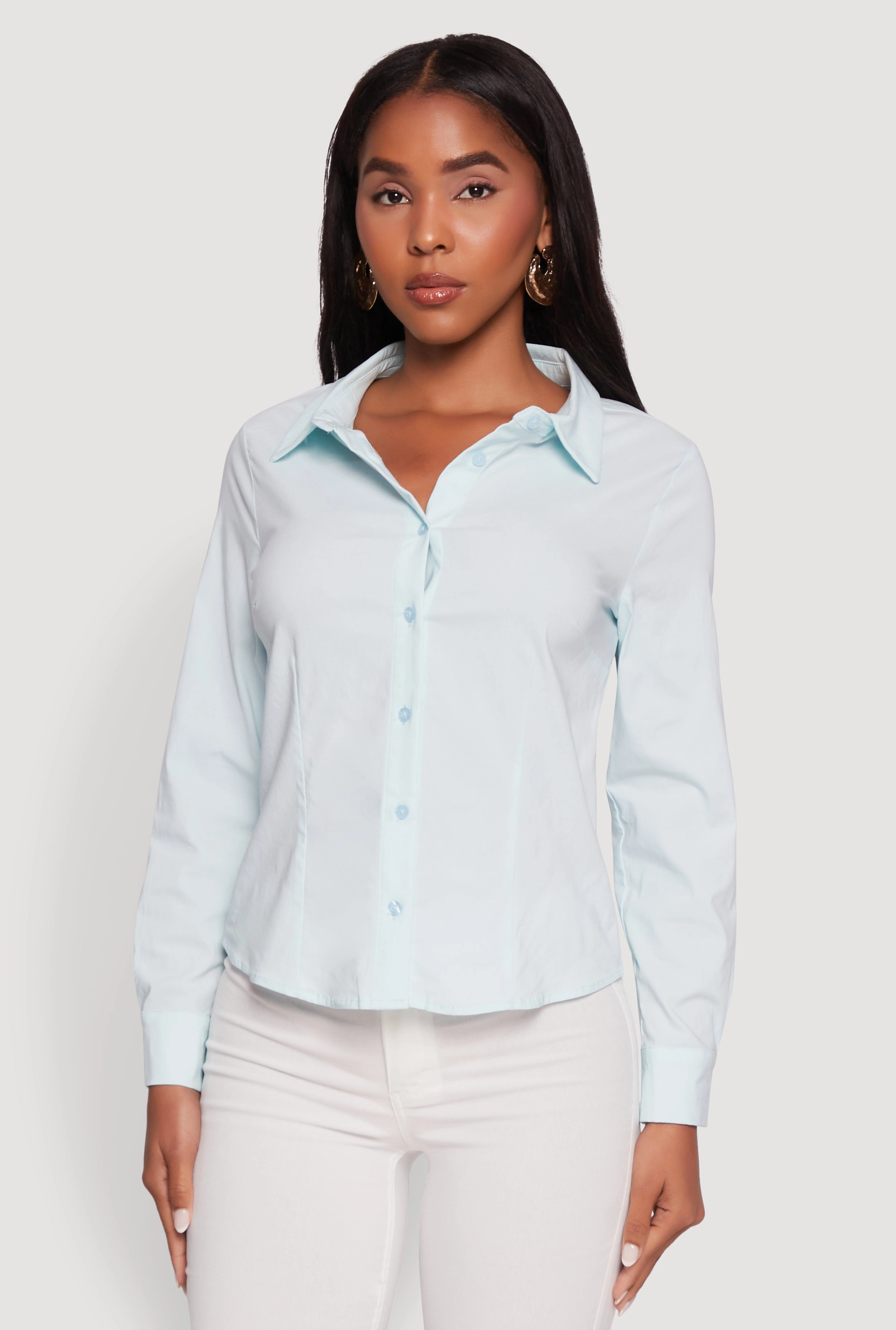 Sustainable Sporty Iris Classic Fit Solid Button Front Long Sleeve Shirt