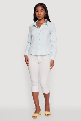 Iris Classic Fit Solid Button Front Long Sleeve Shirt Towel Backyard
