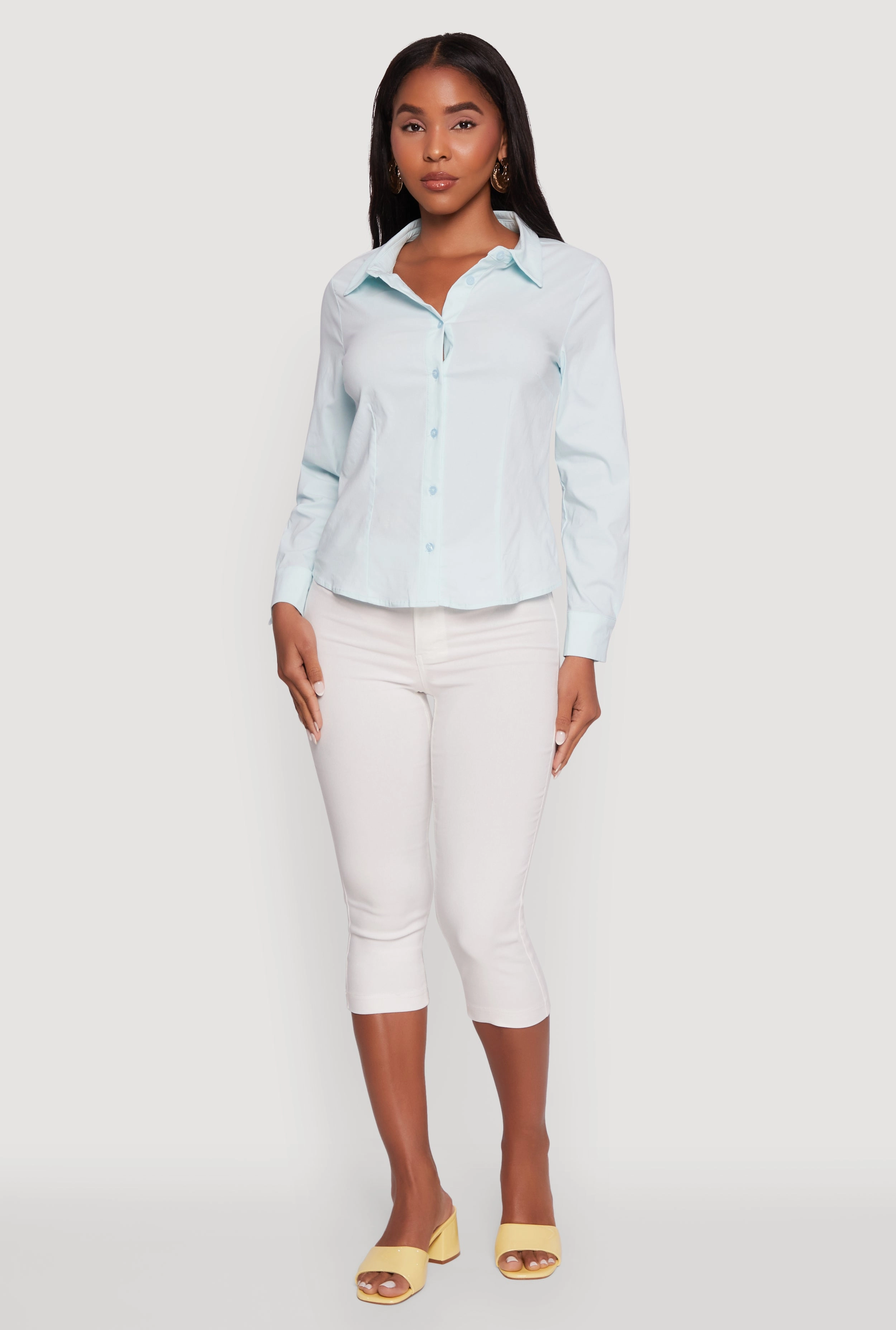 Iris Classic Fit Solid Button Front Long Sleeve Shirt Towel Backyard