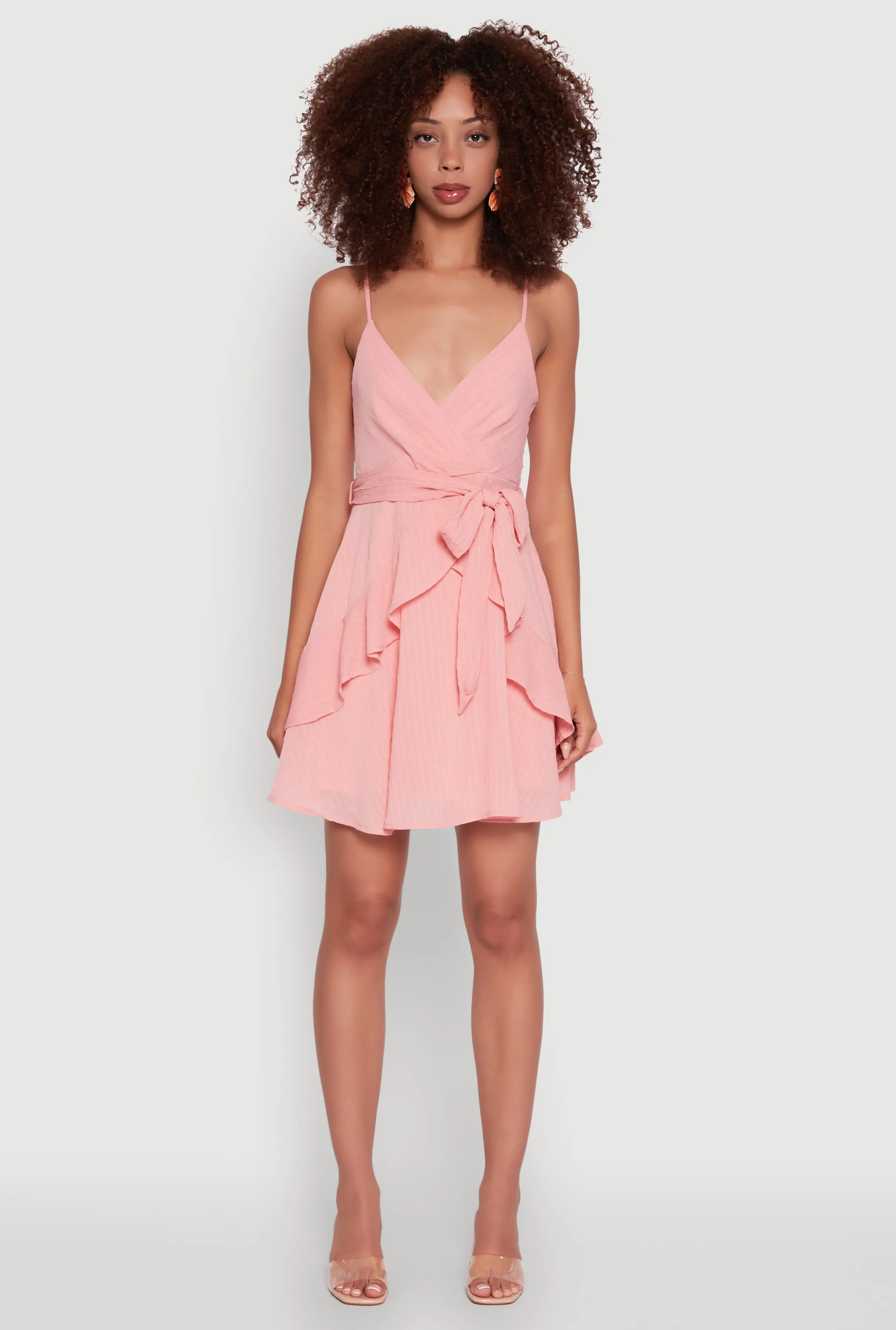 Fashionable Fit Relax Comfort Iris Pinstripe Tie Waist Belted Dress