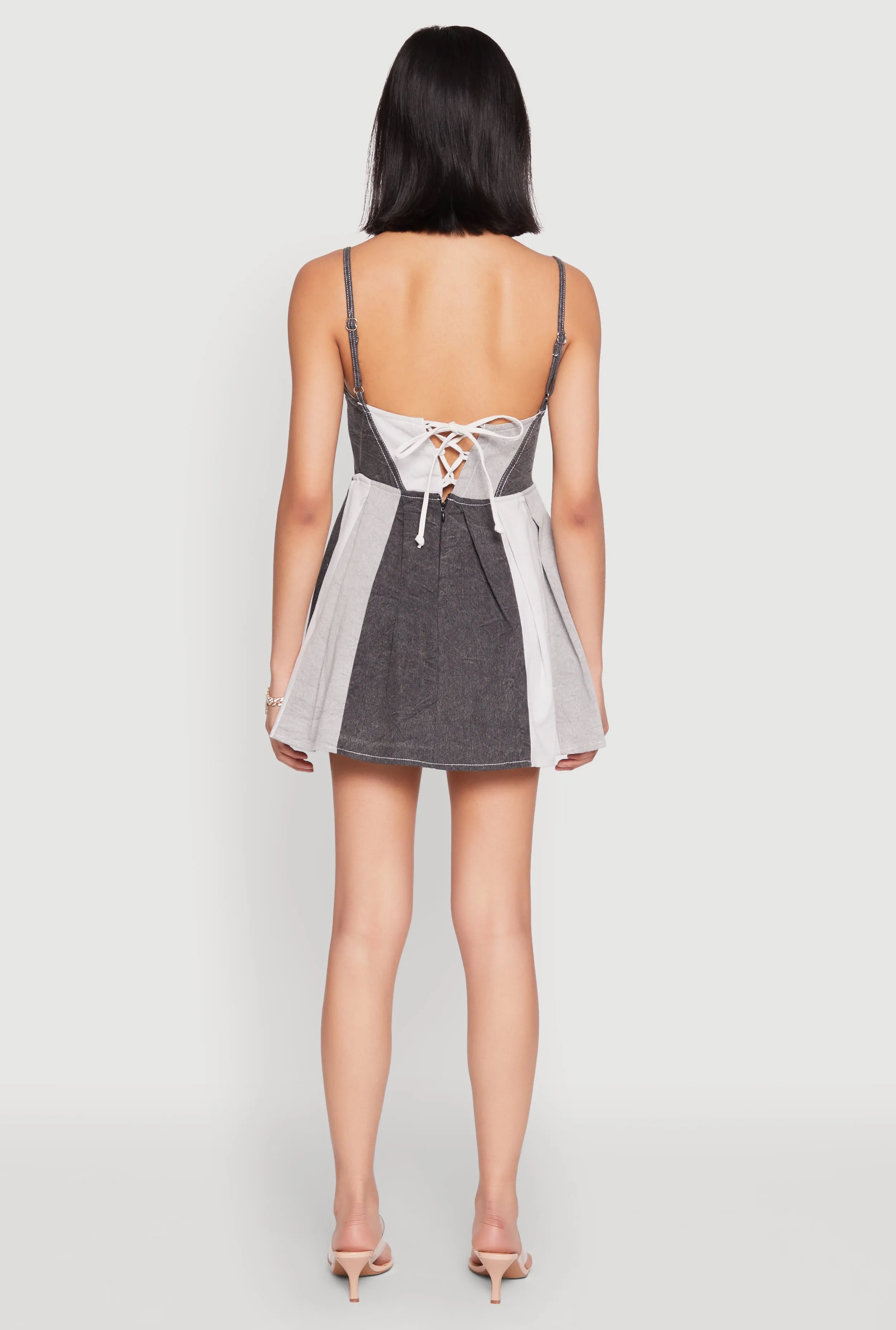 countryside Denim Color Block Skater Dress