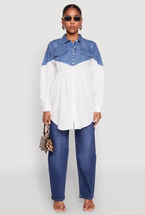 City related Mall Denim Detail Distressed Tunic Shirt