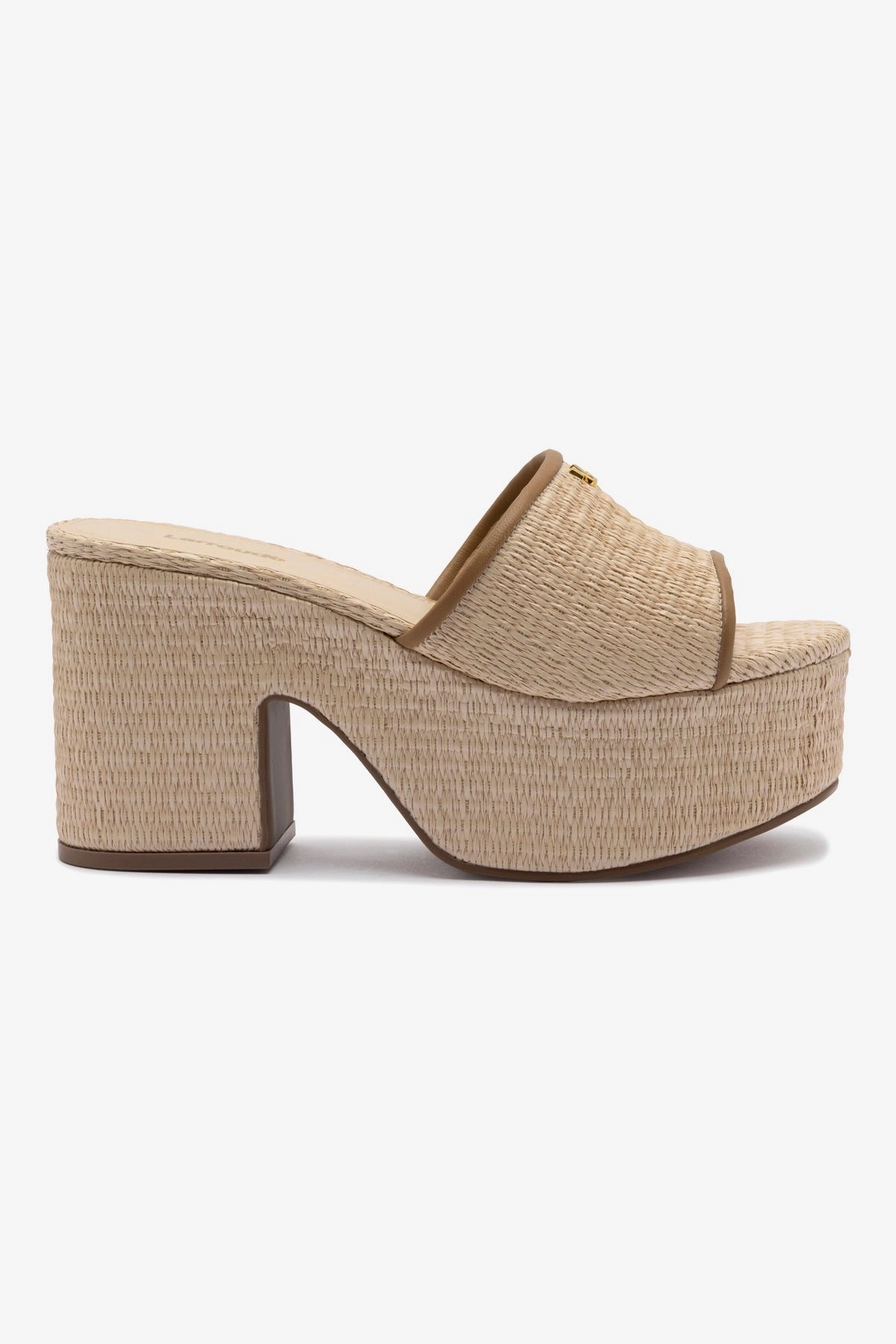 Miso Platform Sandal In Natural Raffia and Hazelnut Trimming Non Marking Tread
