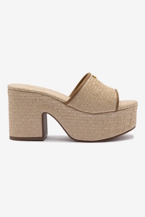 Heel Cushioning Running Comfort Miso Platform Sandal In Natural Raffia and Hazelnut Trimming